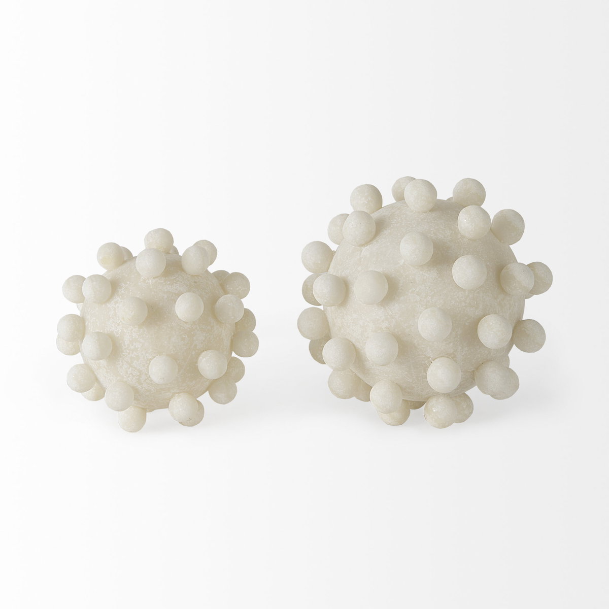 Malo  Cream Resin Small Sphere Decorative Object, by Mercana, 4.72" length x 4.72" width x 4.72" height View 4