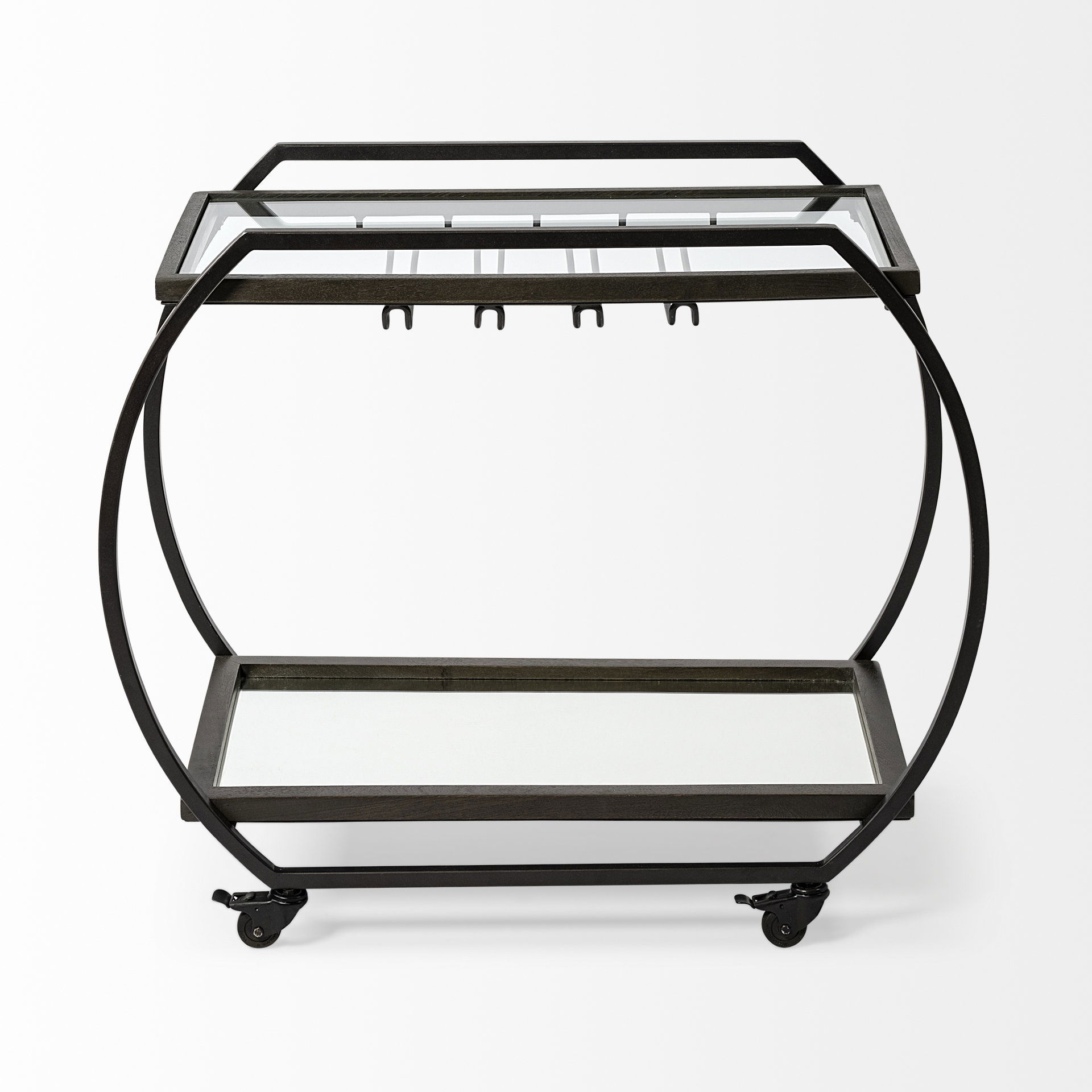 Chriselle Black Metal And Glass Two Tier Bar Cart, Bar Carts & Cabinet by Mercana, 38" length x 18.5" width x 32.5" height View 6