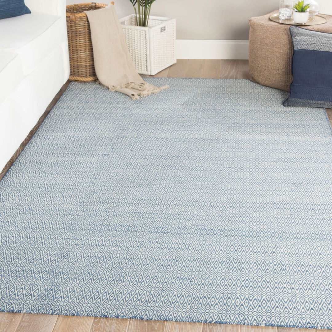 Hampshire Geometric Hand-Woven Wool Blue/Ivory Area Rug large image 