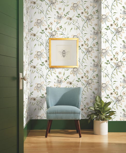 Dream Blossom White & Green Wallpaper