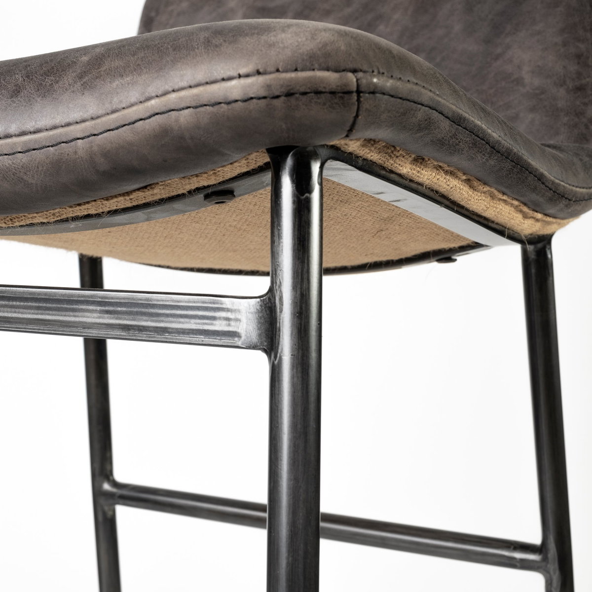 Kavalan Low Back 33.5in Seat Counter Stool | Ebony Leather with Metal, Counter & Bar Stool by Mercana, 17.7" length x 20.9" width x 33.5" height View 11