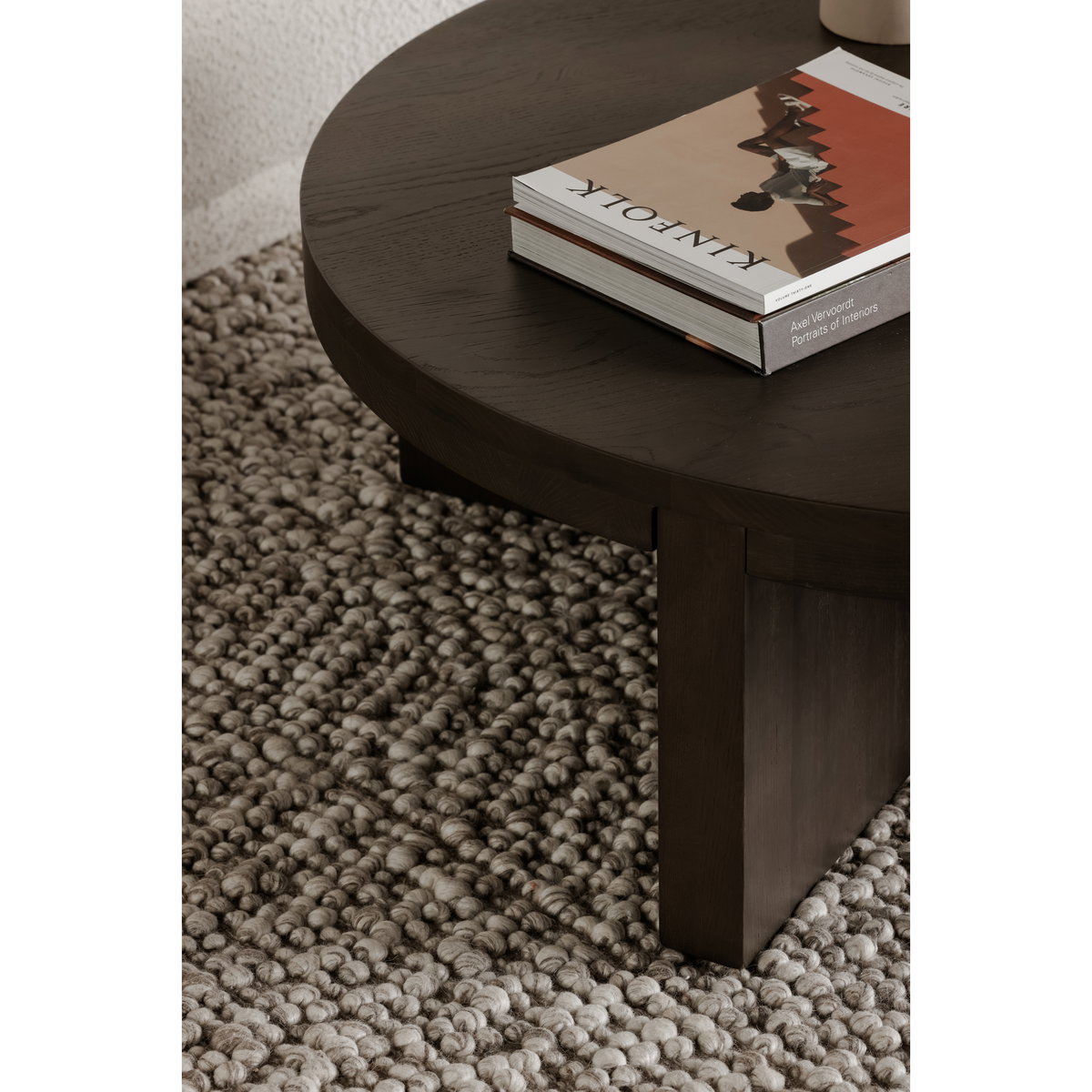 Folke Round Coffee Table Dark Brown, by Moe's Home, 38" width x 13.38" height x 38" depth View 8