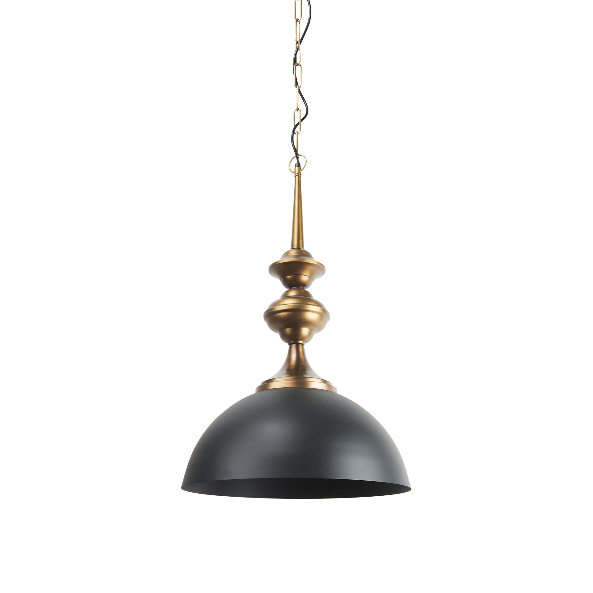 Willson  Black Iron with Antique Brass Dome Pendant Light, by Mercana, 17" length x 17" width x 29" height View 1