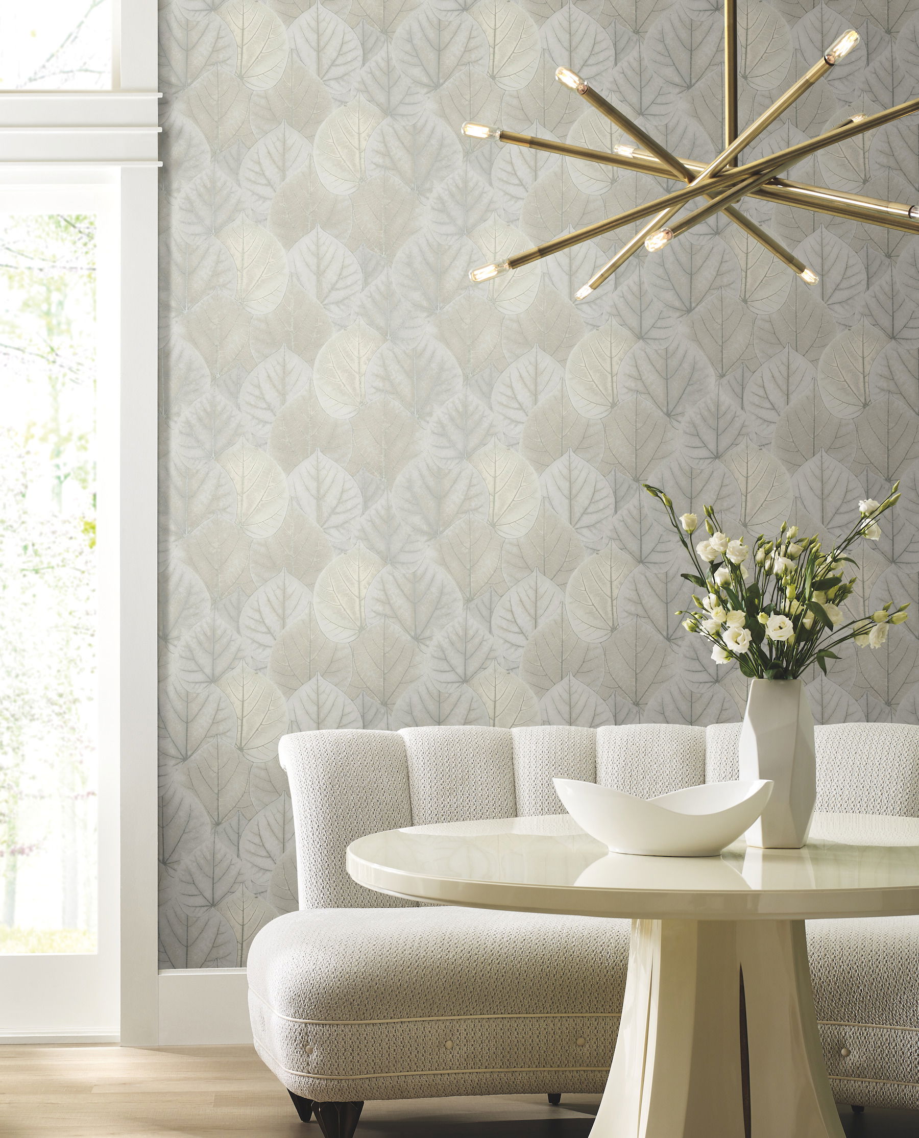 Leaf Concerto Grey Wallpaper, by York Wall, 27' length x 2'3" width x 0.02" depth View 3