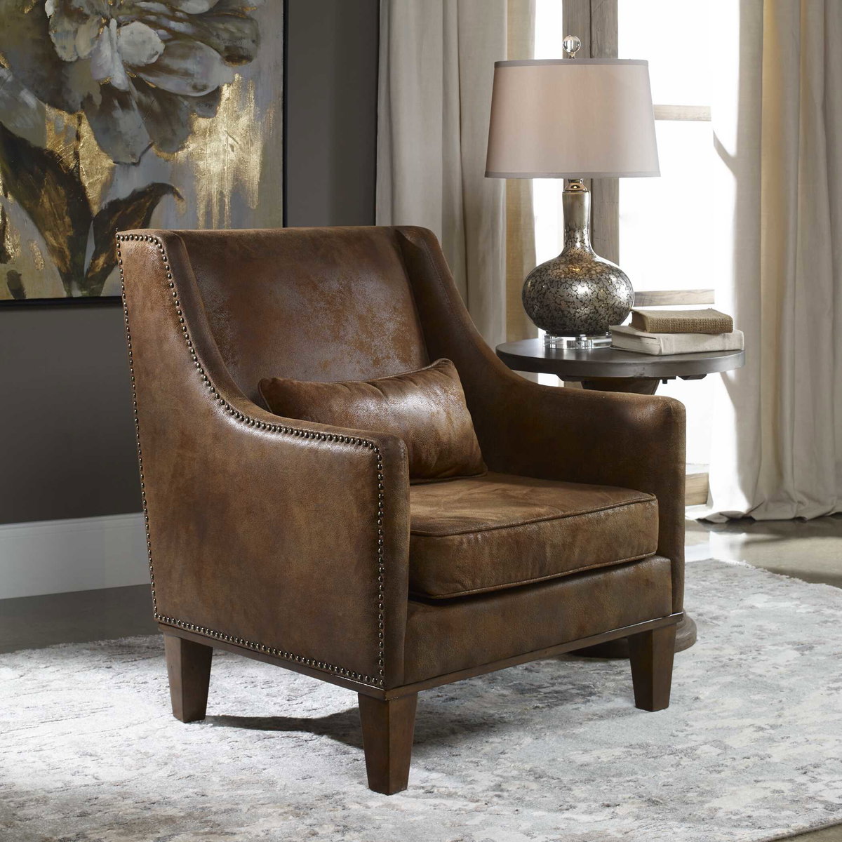 Clay Leather Armchair, Accent Chair by Uttermost, 32.5" width x 37" height x 35" depth View 2
