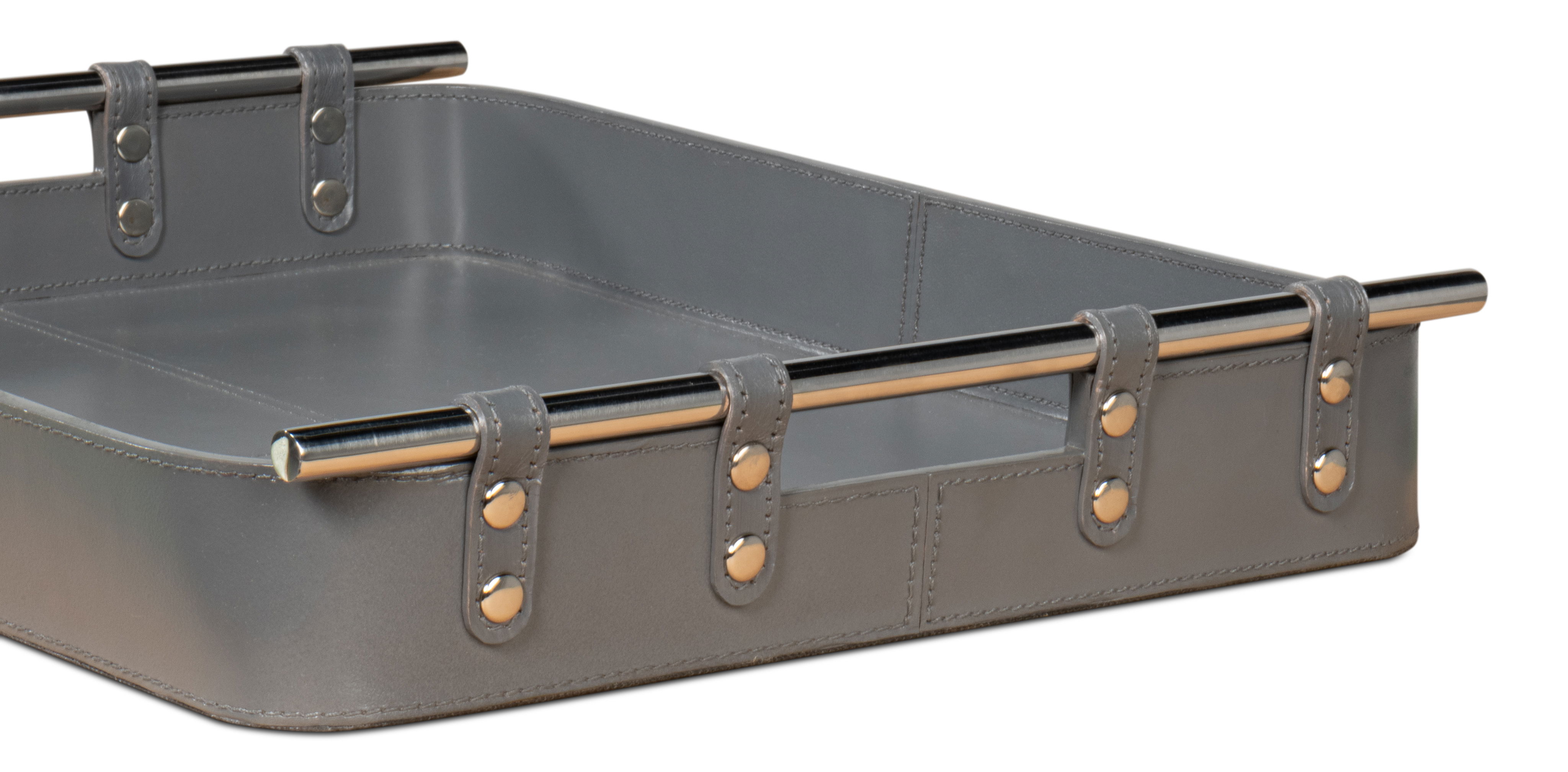 Safari Leather Tray, Quiet Shade, Decor by Sarreid, 19" length x 15" width x 2" height View 12