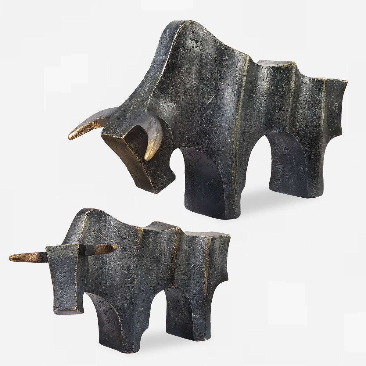 Regal Bull Bronze Sculptures Set/2, Figurines & Statue by Uttermost, 15" width x 9.5" height x 6.37" depth View 1