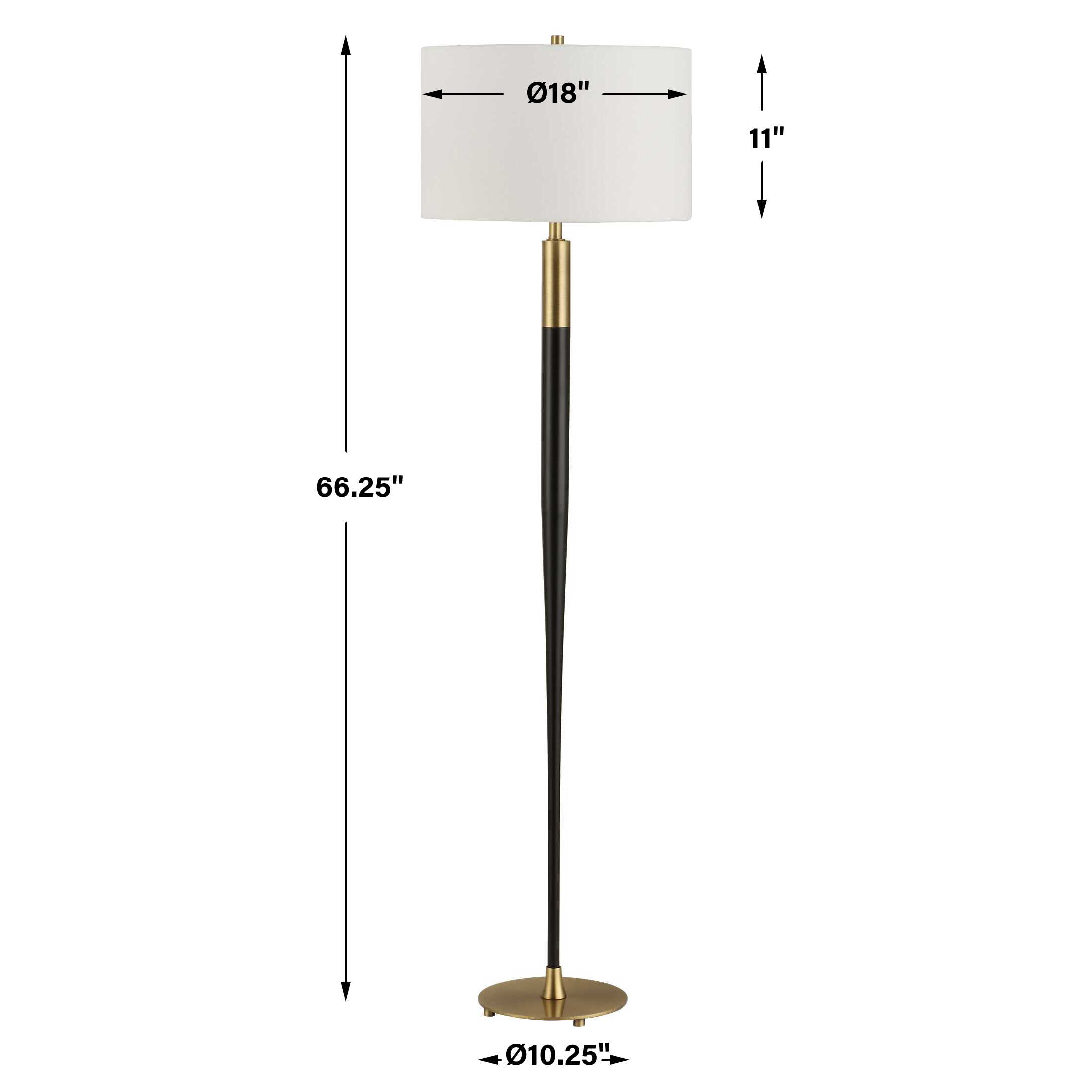 Stowe Satin Black Floor Lamp, by Uttermost, 18" width x 66.25" height x 18" depth View 3