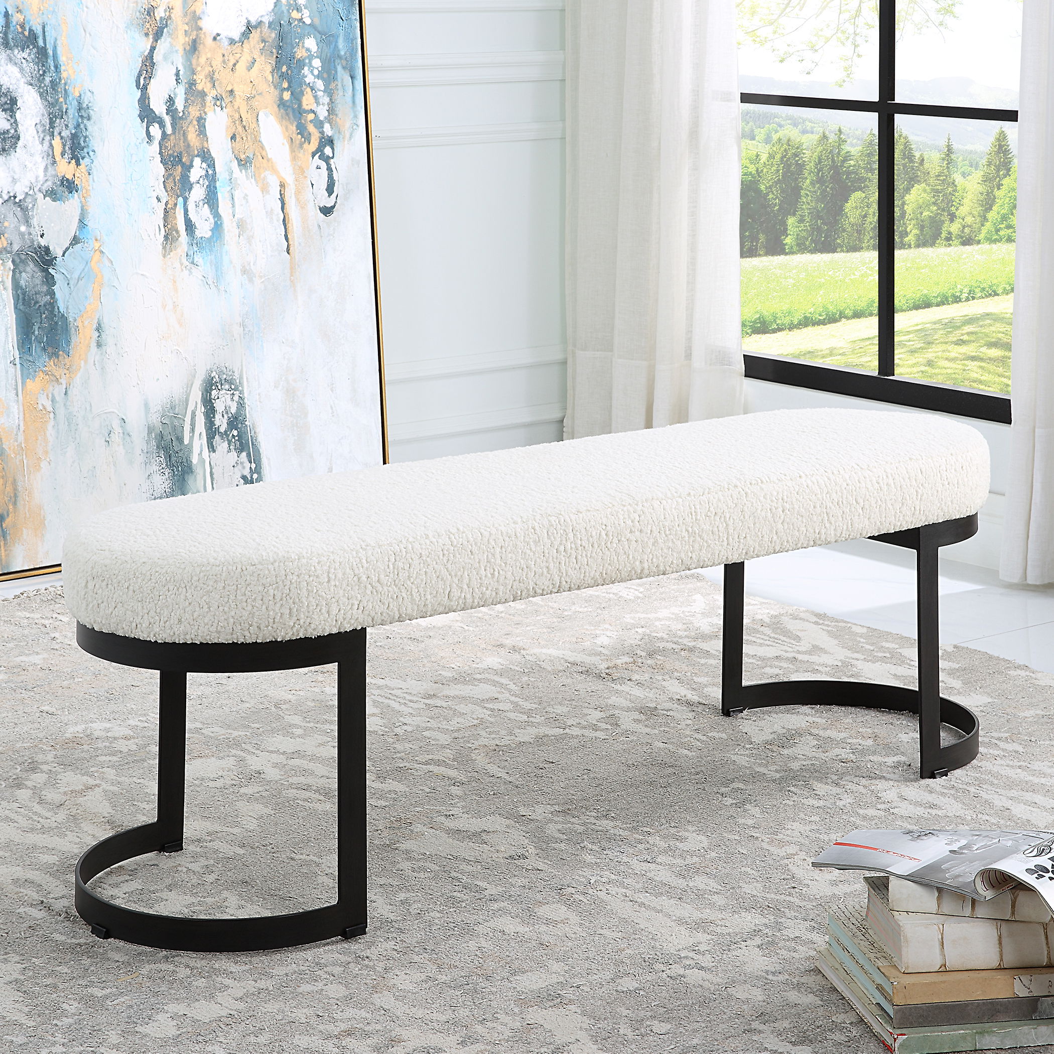 Infinity Black Bench, Furniture by Uttermost, 60" width x 19" height x 16.25" depth View 2