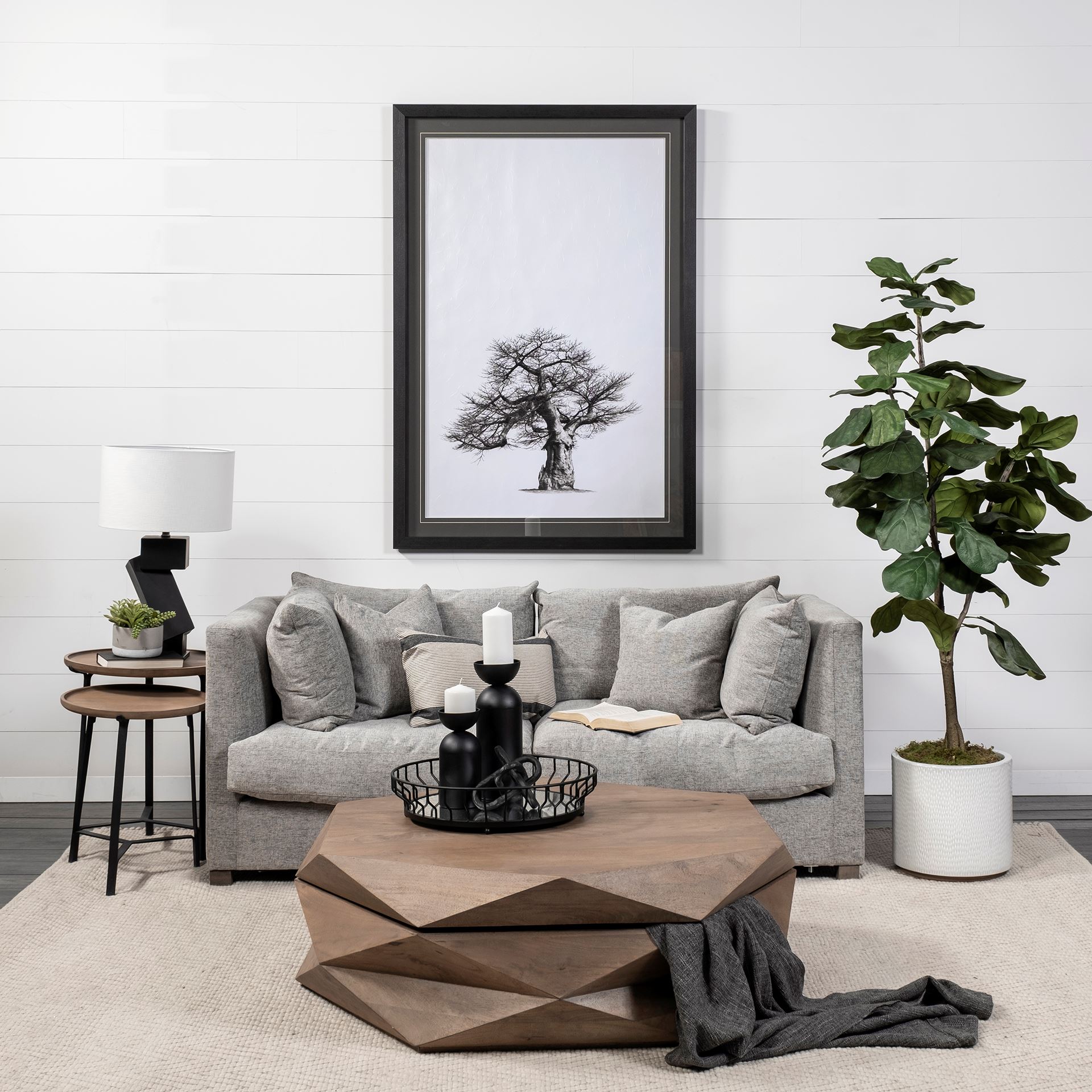 Helios III 20L x 24H Set of Two Round Brown Solid Wood Iron Base Nesting End/Side Tables, Side & End Table by Mercana, 20" length x 20" width x 24" height View 3