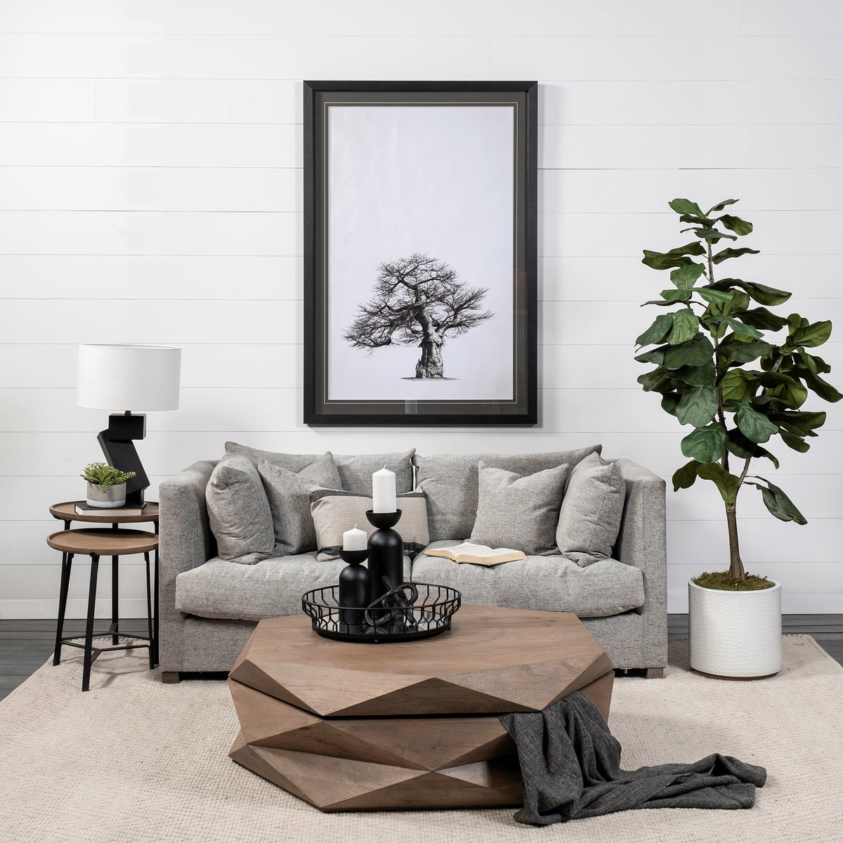 Helios III 20L x 24H Set of Two Round Brown Solid Wood Iron Base Nesting End/Side Tables, Side & End Table by Mercana, 20" length x 20" width x 24" height View 3