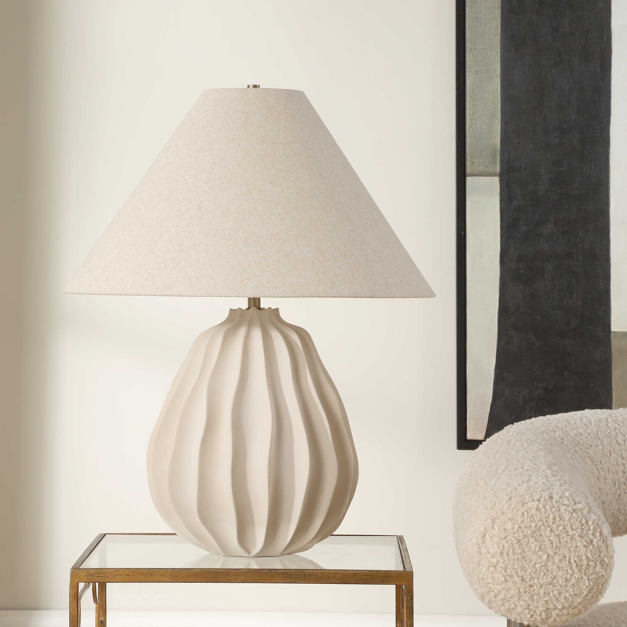 Javary Matte Beige Table Lamp, by Uttermost, 22" width x 27.5" height x 22" depth View 4