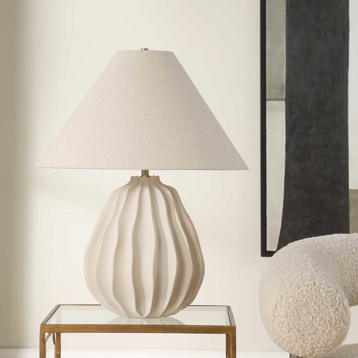 Javary Matte Beige Table Lamp, by Uttermost, 22" width x 27.5" height x 22" depth View 4