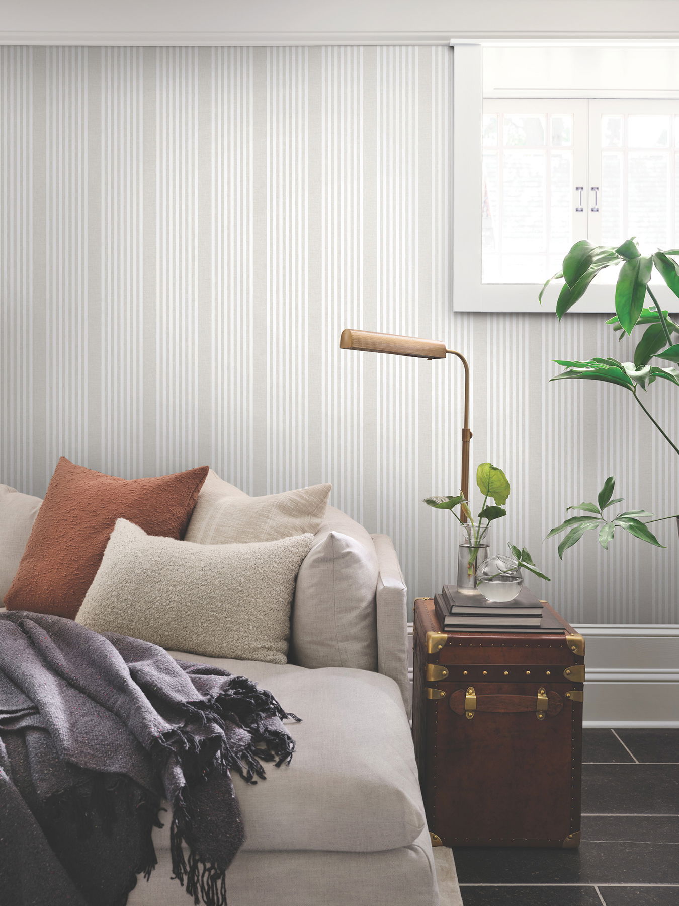 French Soft Linen Stripe Wallpaper, by York Wall, 27' length x 2'3" width x 0.02" depth View 2