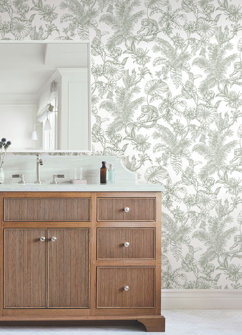Tropical Sketch Toile Forest Wallpaper