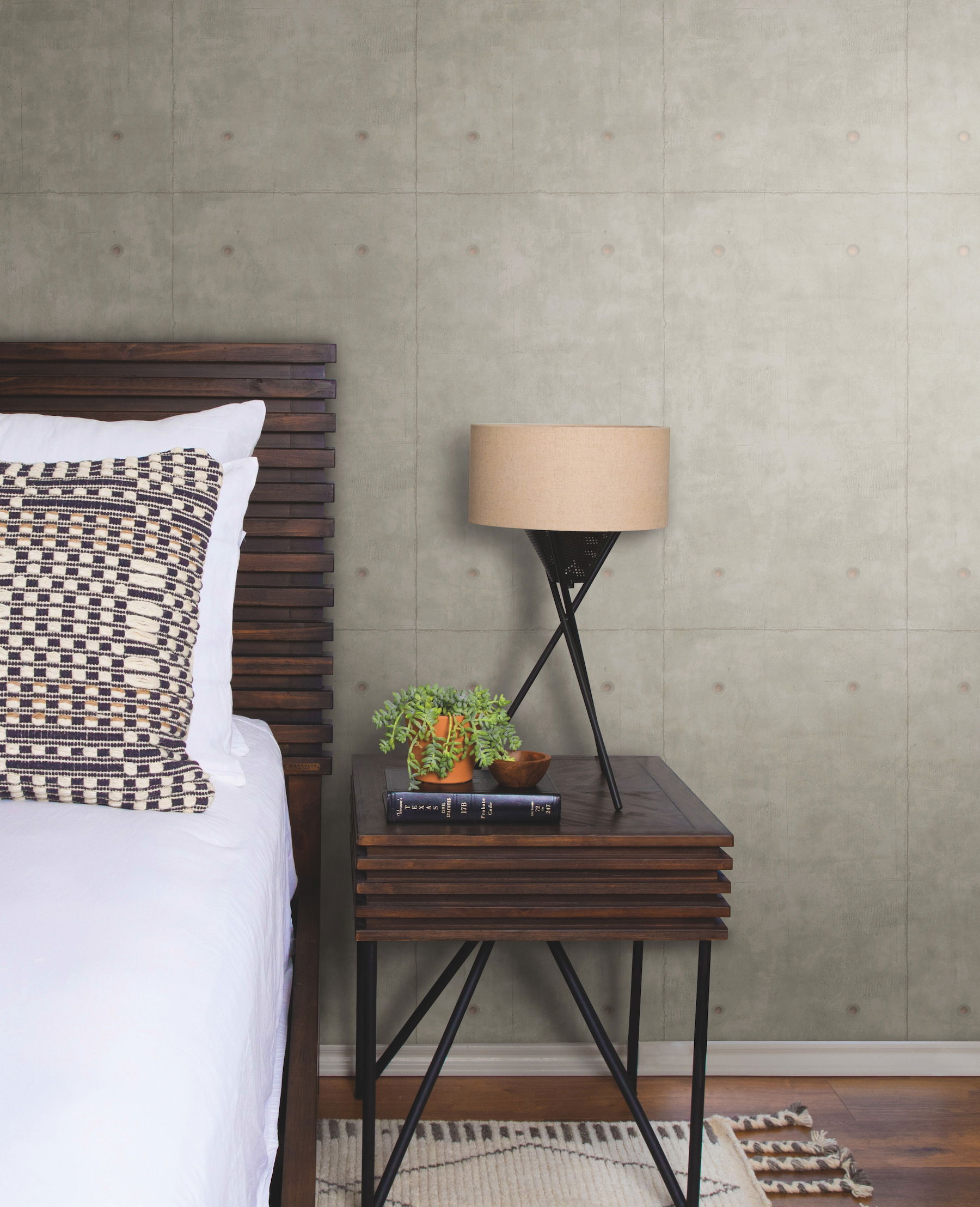 Concrete Dark Grey & Copper Metallic Wallpaper large image 