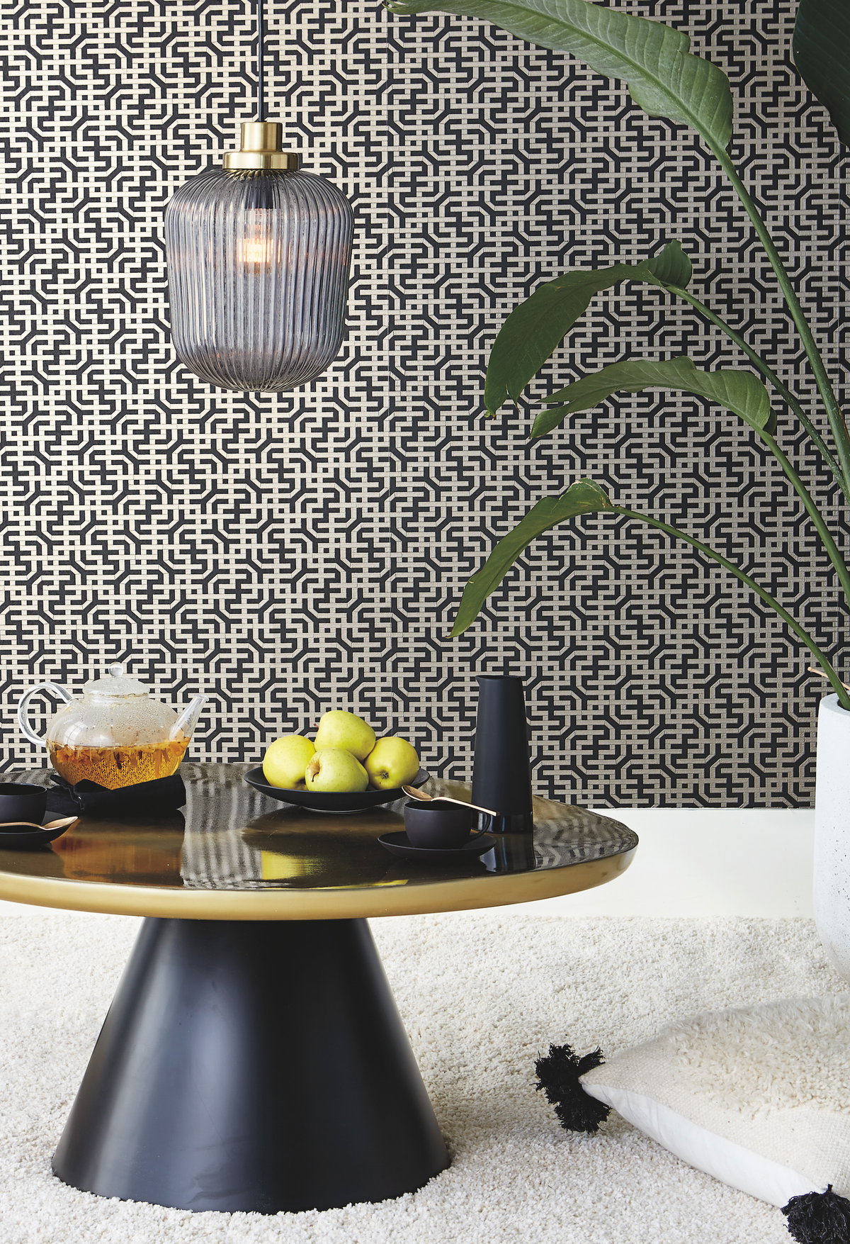 Dynastic Lattice Black Wallpaper, by York Wall, 33' length x 1'8.5" width x 0.02" depth View 3