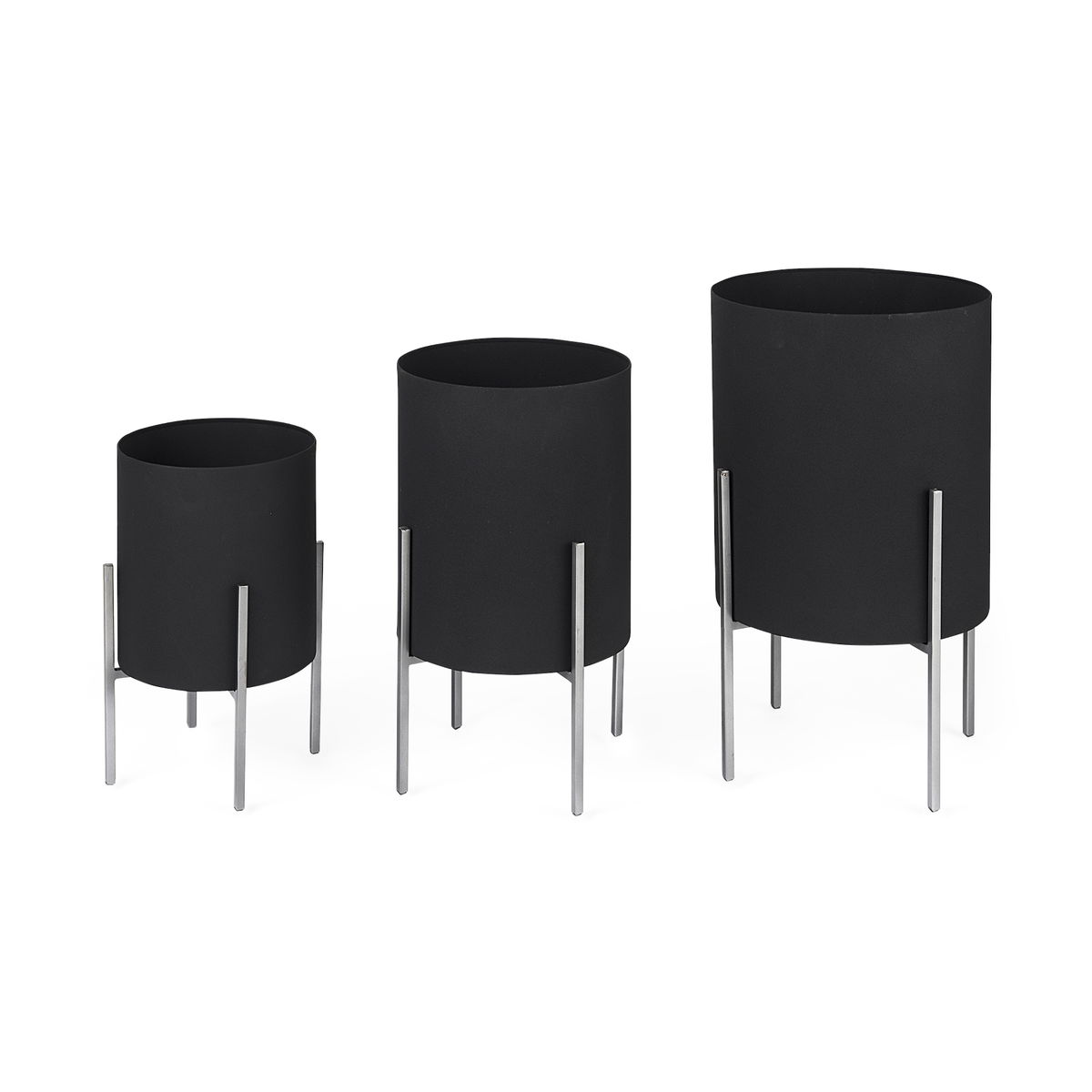 Claypoole (Set of 3) Black Plant Stands, Planter by Mercana, 15" length x 15" width x 24.5" height View 1