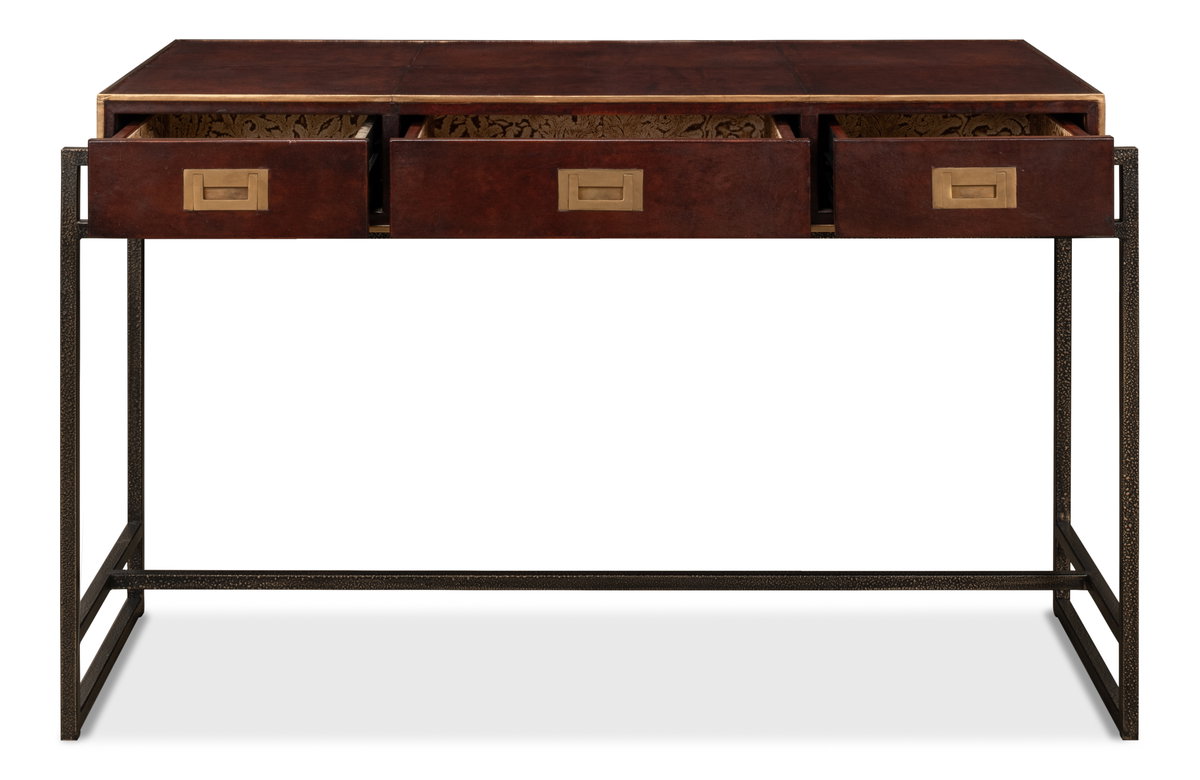 Old Brown Leather Desk, by Sarreid, 1'10" length x 4'1" width x 2'7" height View 10