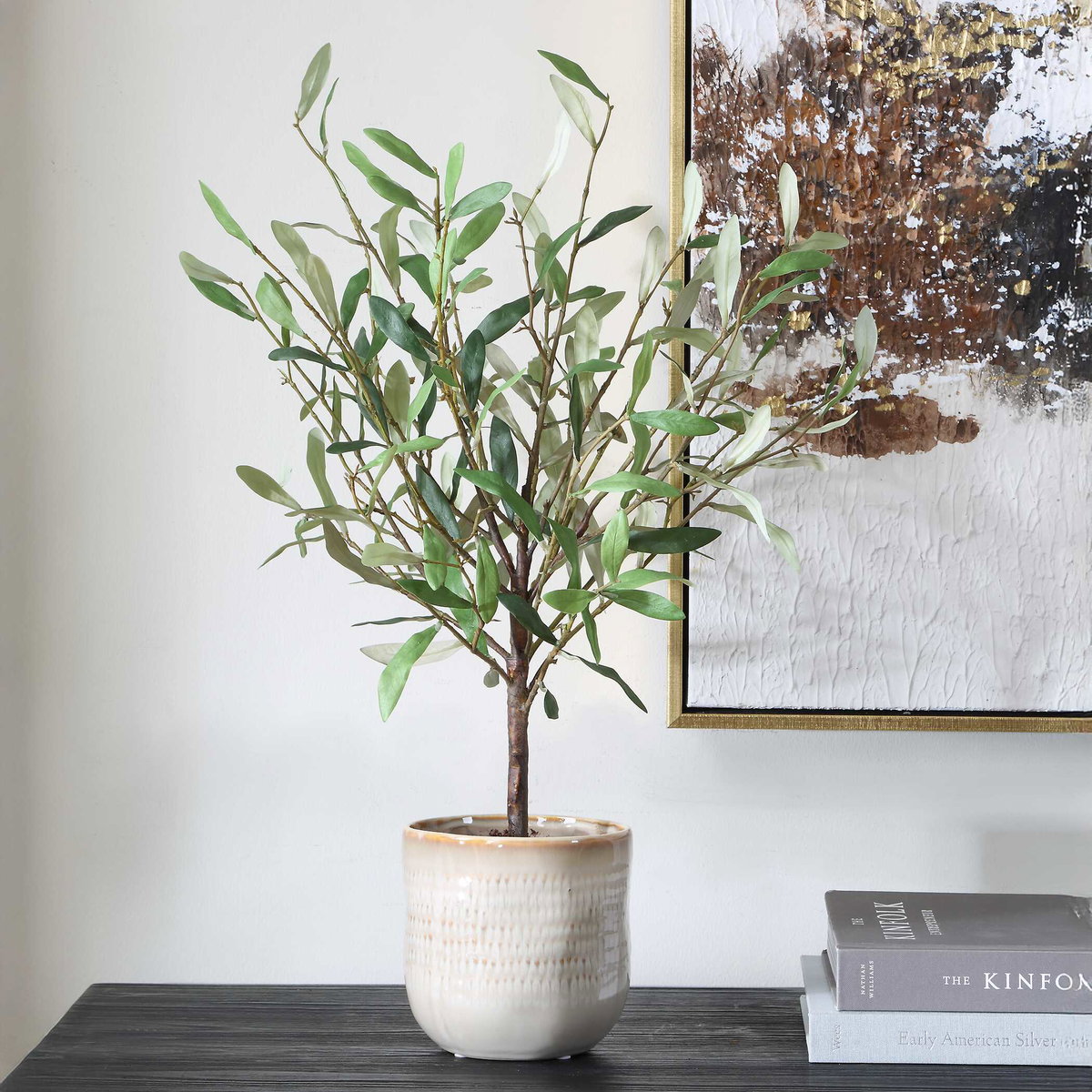 Solea Olive Accent & Textured Vase, Artificial Plants & Flower by Uttermost, 17.75" width x 22.75" height x 13.5" depth View 2