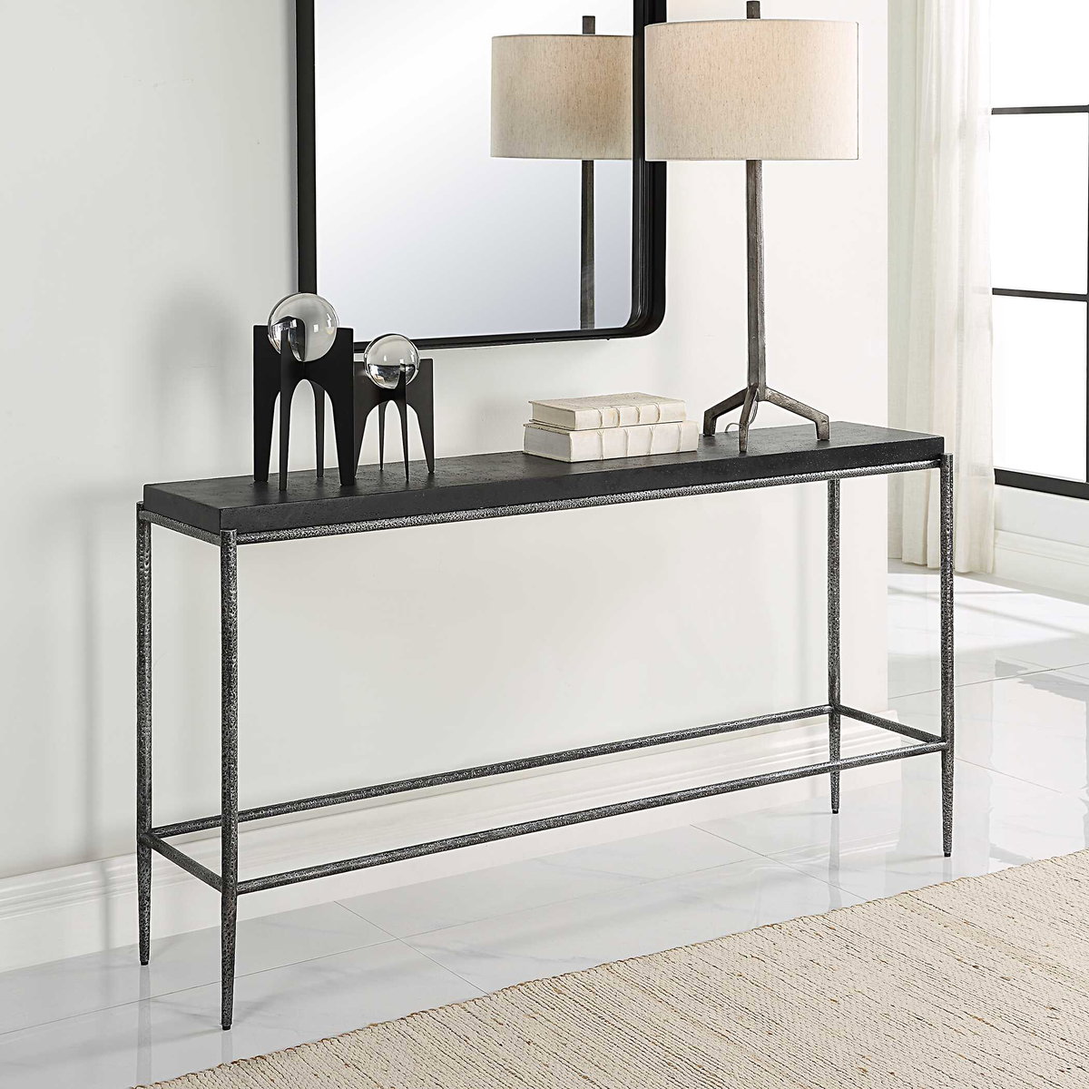 Crescendo Black Concrete Console Table, by Uttermost, 60" width x 32" height x 14" depth View 4