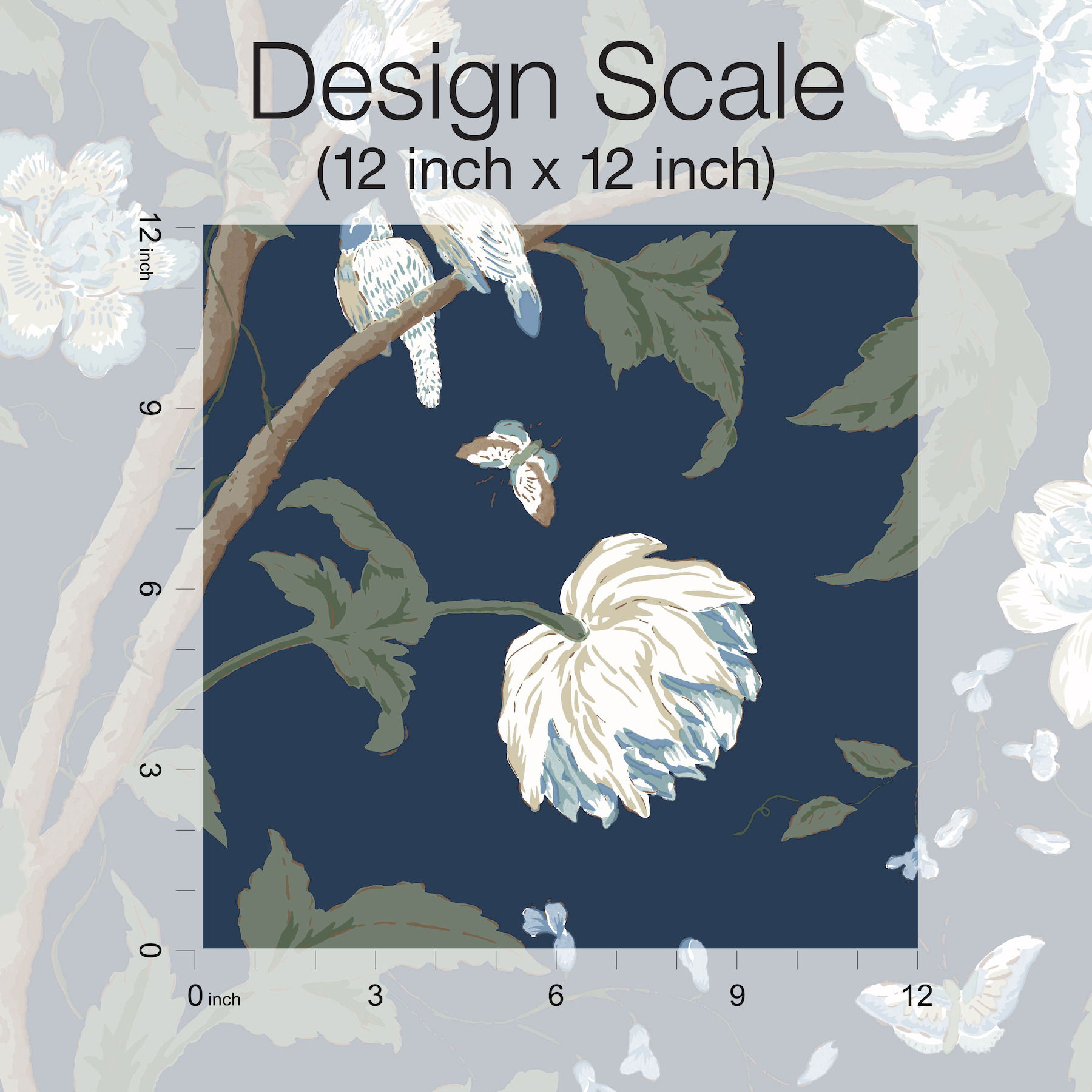 Teahouse Floral Navy Wallpaper large image 