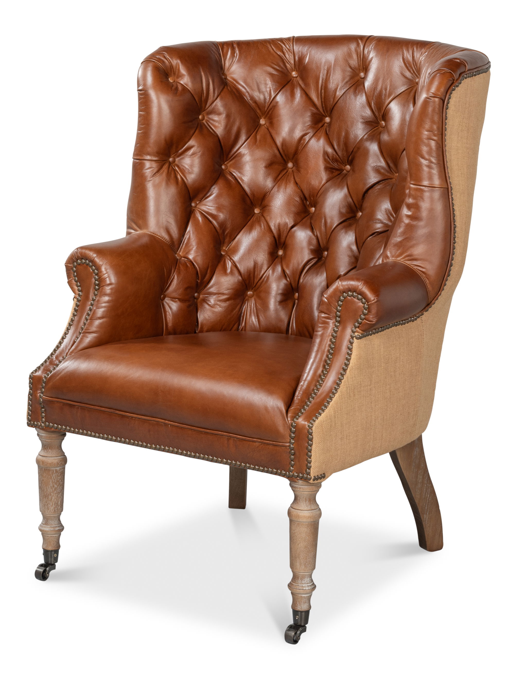 Welsh Leather & Jute Chair, Seating by Sarreid, 32" length x 33" width x 43" height View 1