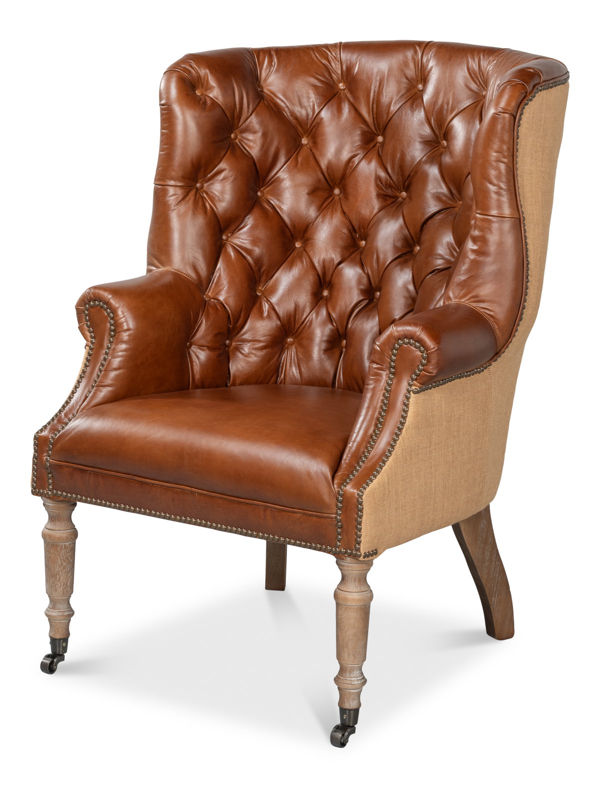 Welsh Leather & Jute Chair, Seating by Sarreid, 32" length x 33" width x 43" height View 1