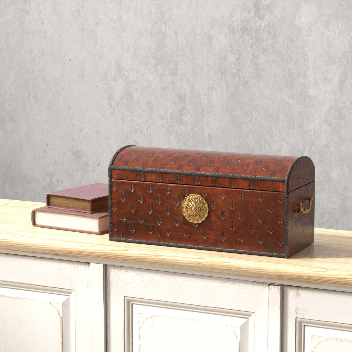 Baron's Leather Box  Oxblood, by Sarreid, 8" length x 1'8" width x 9" height View 9