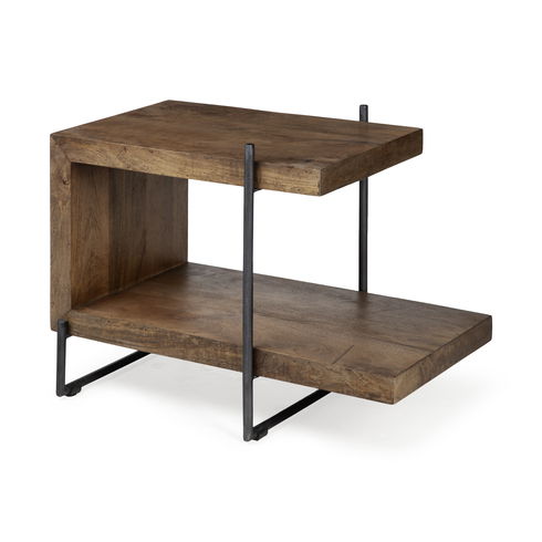 Maddox 30L x 18W x 22H Medium Brown Wood with Black Metal U-shaped End/Side Table