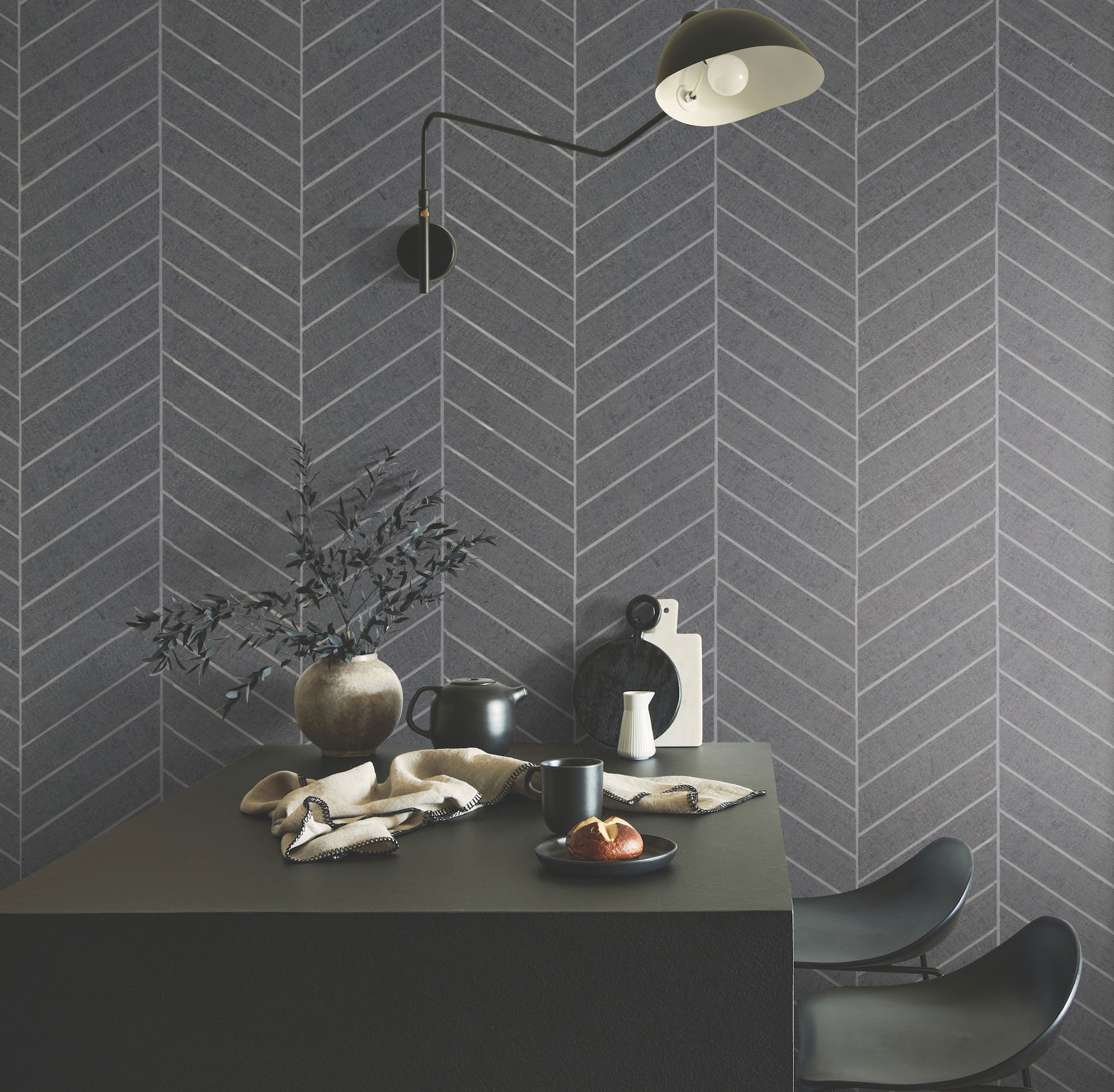 Atelier Herringbone Steel Blue Wallpaper large image 