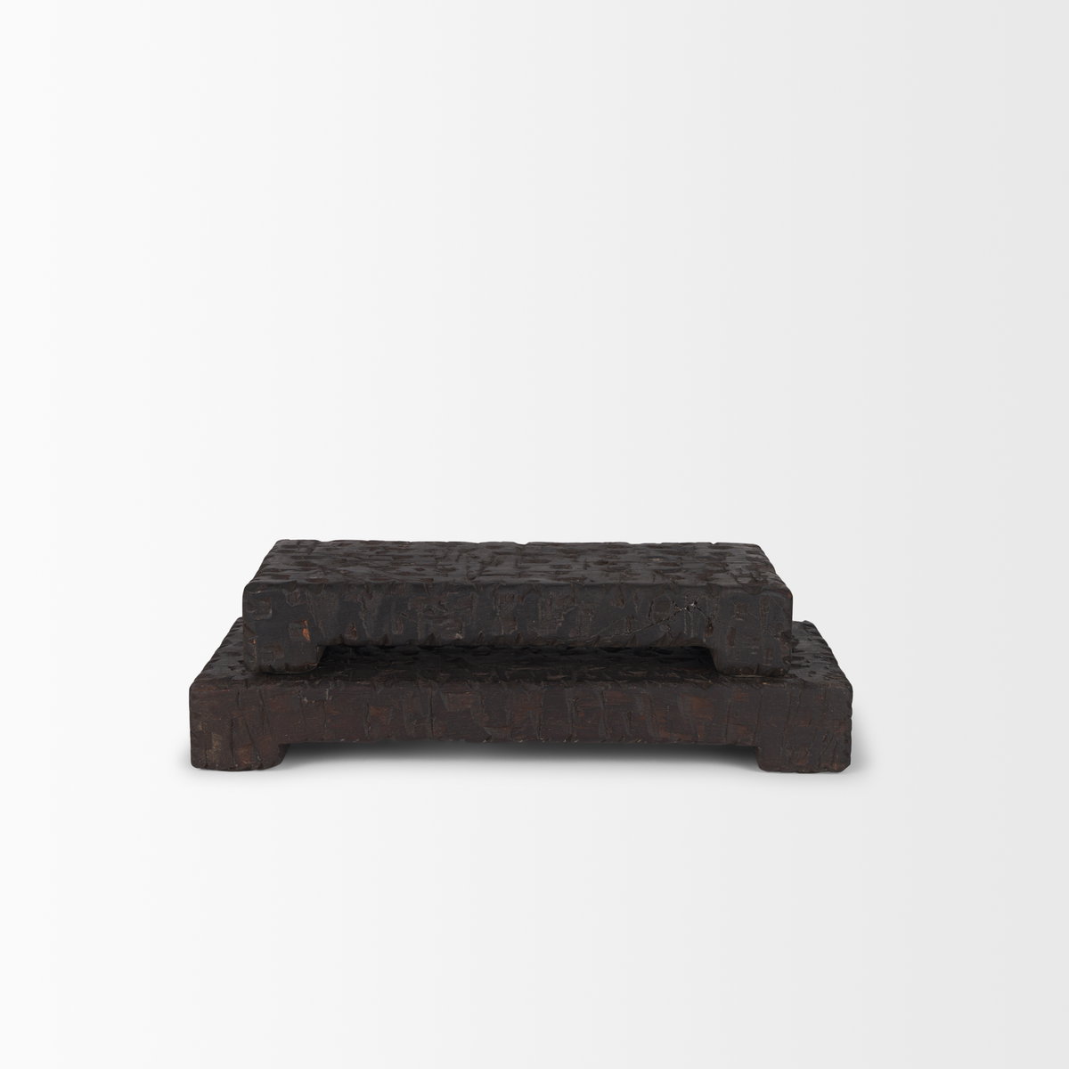 Shira Reclaimed Dark Brown Wooden Riser (Set of 2), Decorative Tray by Mercana, 18" length x 7.75" width x 2.5" height View 6
