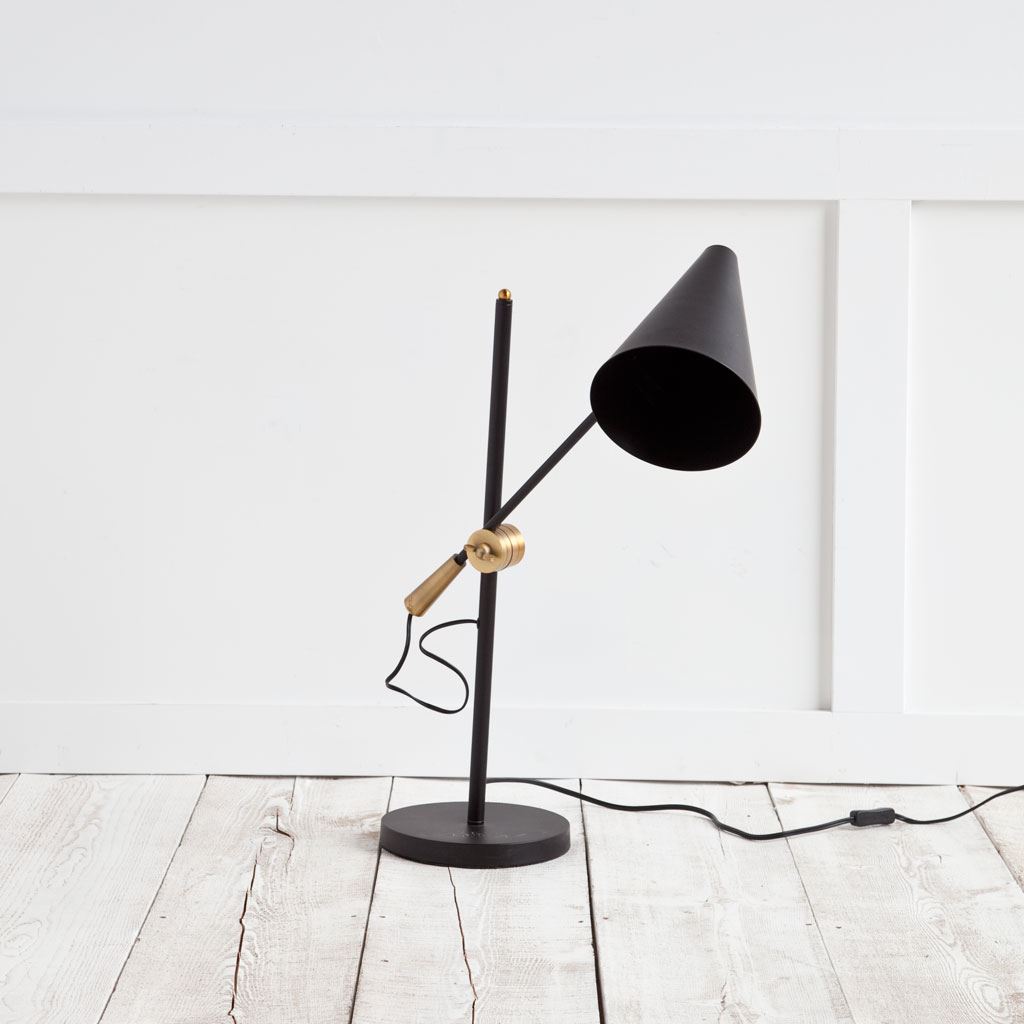 Fragon II(26'H) Black/Gold Metal Adjustable Cone Shade Table Lamp, by Mercana, 9" length x 9" width x 26" height View 4