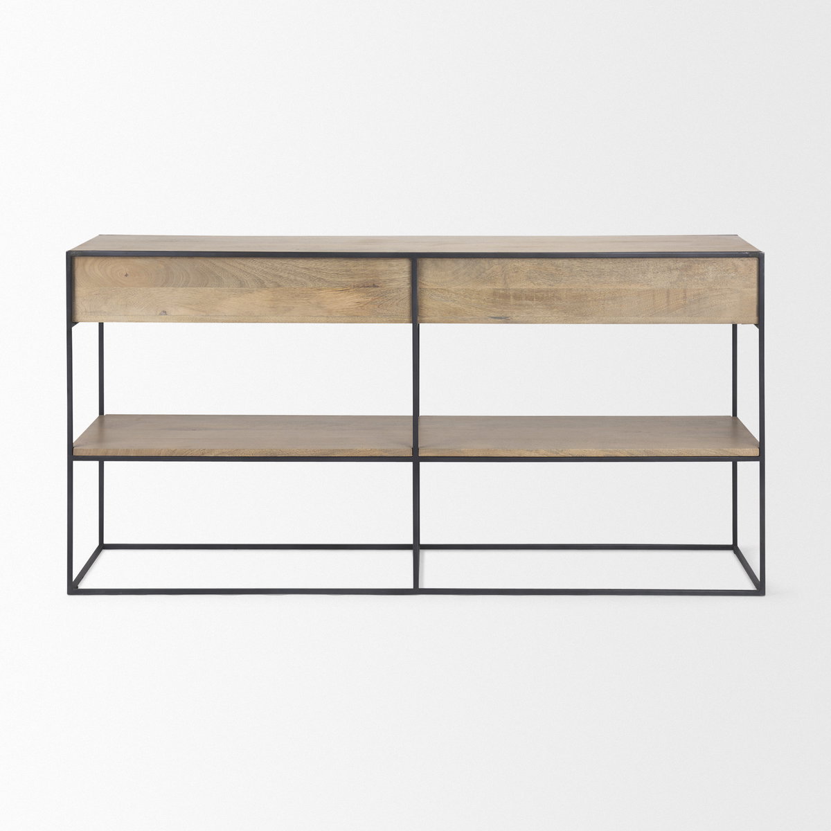 Morris  Beige Wood with Black Metal Frame 2 Drawer Console Table, by Mercana, 63" length x 15" width x 31" height View 5