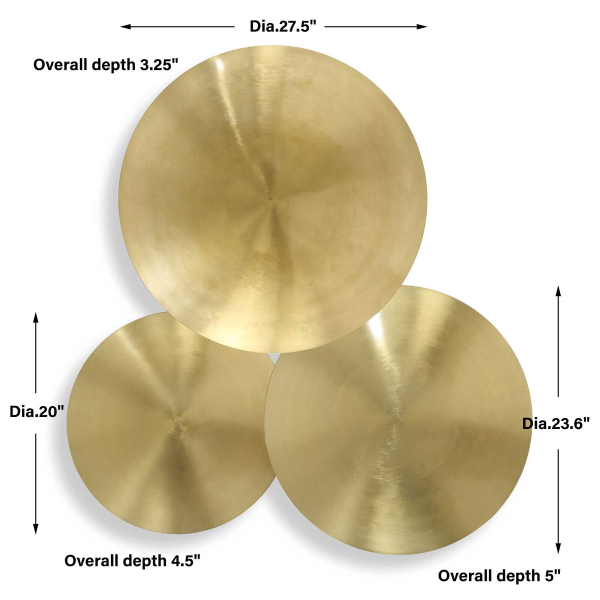 Cymbalic Round Brass Wall Art Set/3, Sculptural Wall Art by Uttermost, 27.5" width x 3.25" height x 27.5" depth View 6