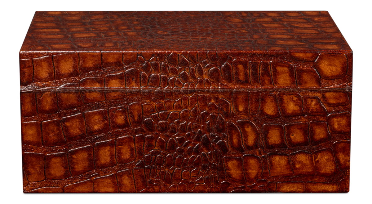 Norton Leather Tray  Croco Leather  Tan, by Sarreid, 1'6" length x 2' width x 2" height View 3