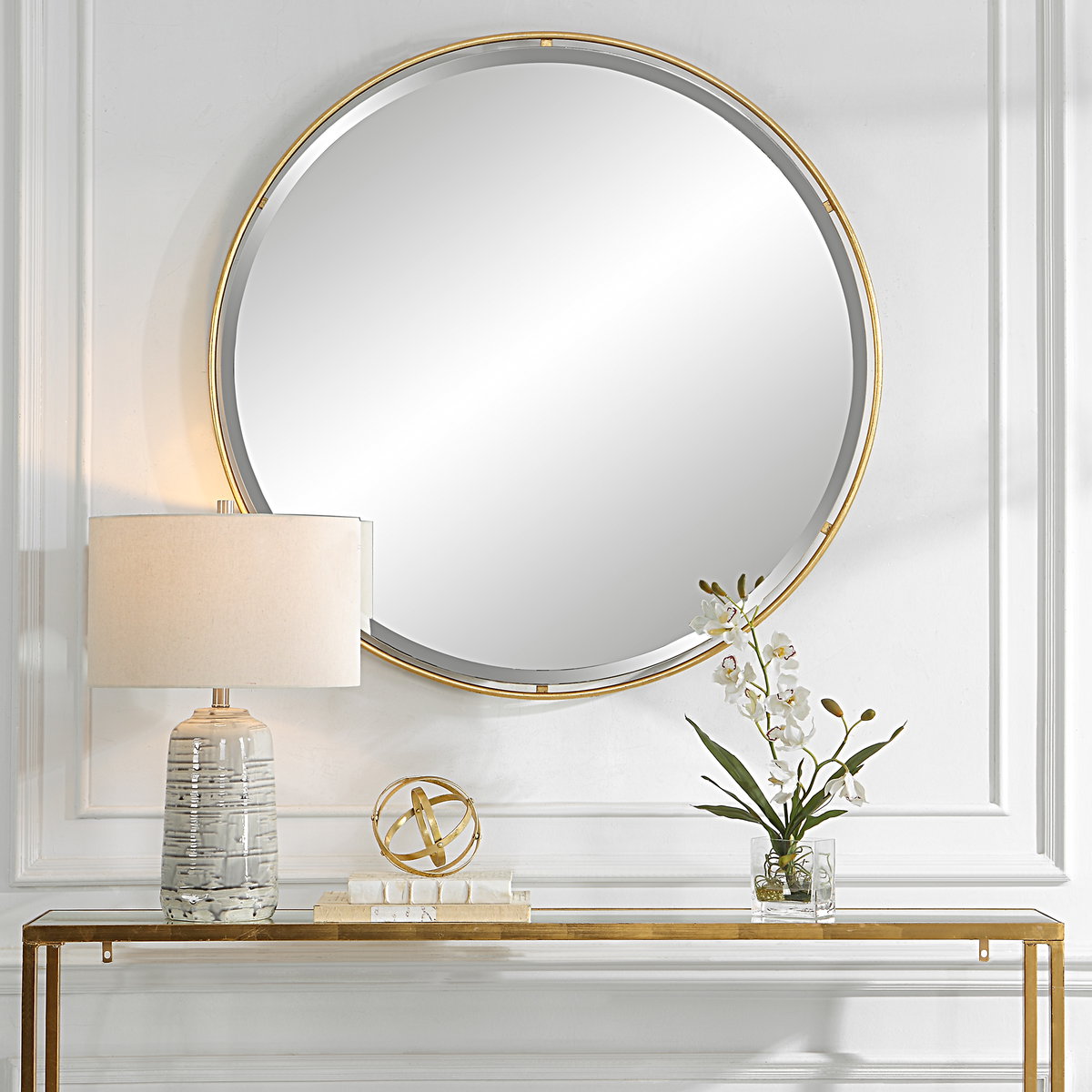 Canillo Gold Round Mirror, by Uttermost, 3'6" width x 3'6" height x 0.75" depth View 2