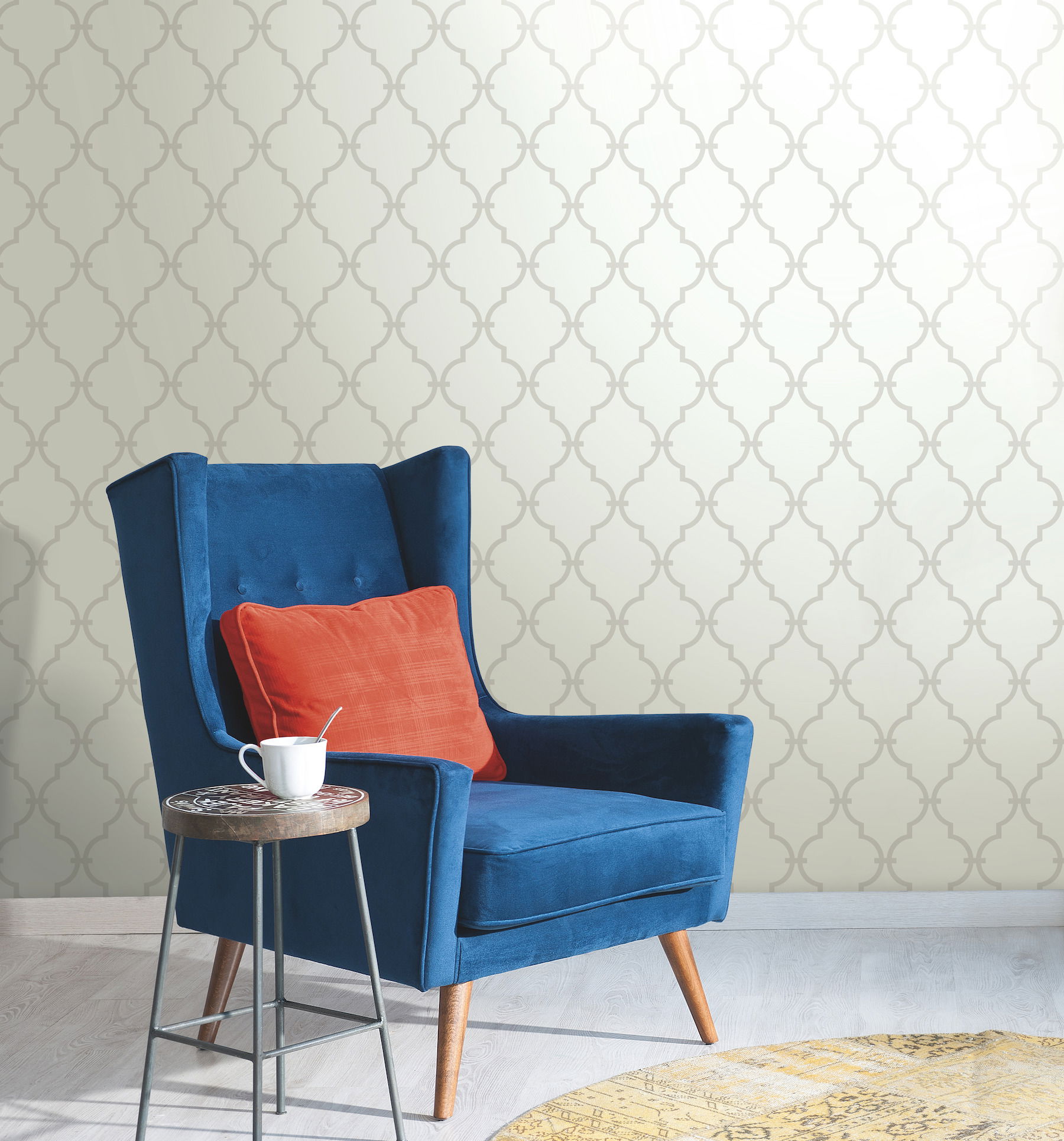 Graphic Trellis White & Soft Grey Wallpaper large image 