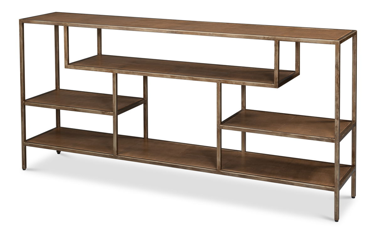 Cullum Shagreen Console  Tawny Brown, by Sarreid, 1'2" length x 5'11" width x 2'9" height View 1