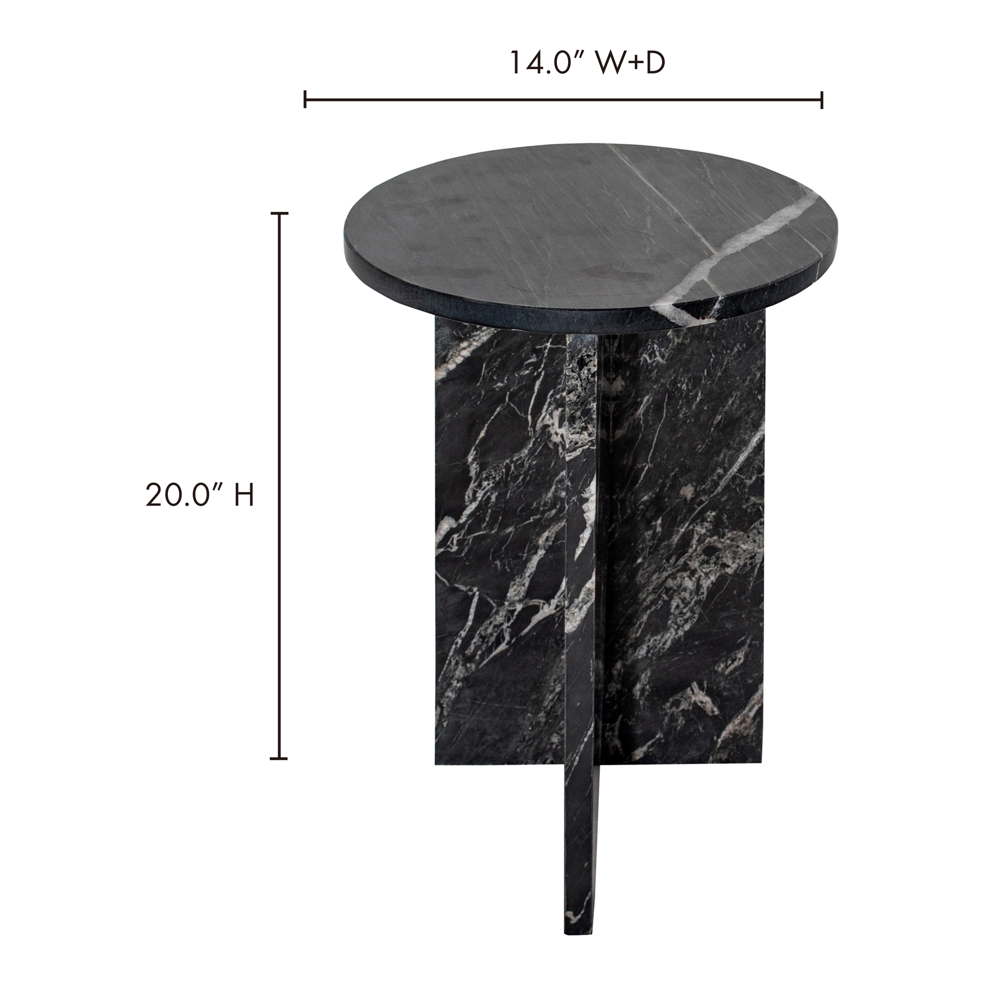 Grace Accent Table Black Marble, Side & End Table by Moe's Home, 14" width x 20" height x 14" depth View 8