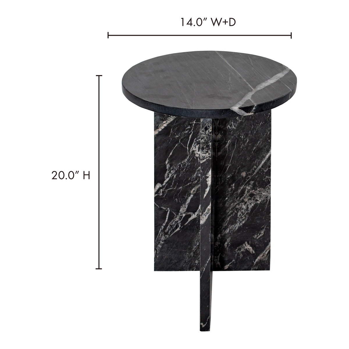 Grace Accent Table Black Marble, Side & End Table by Moe's Home, 14" width x 20" height x 14" depth View 8