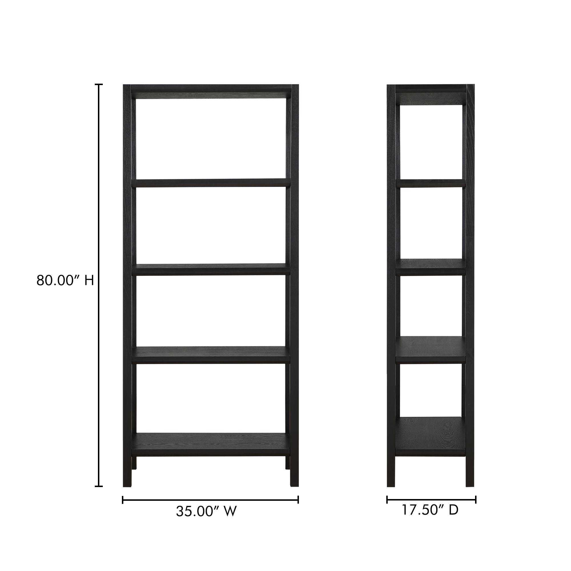 Nolan Bookcase Black, Shelving & Bookcase by Moe's Home, 35" width x 80" height x 17.5" depth View 6