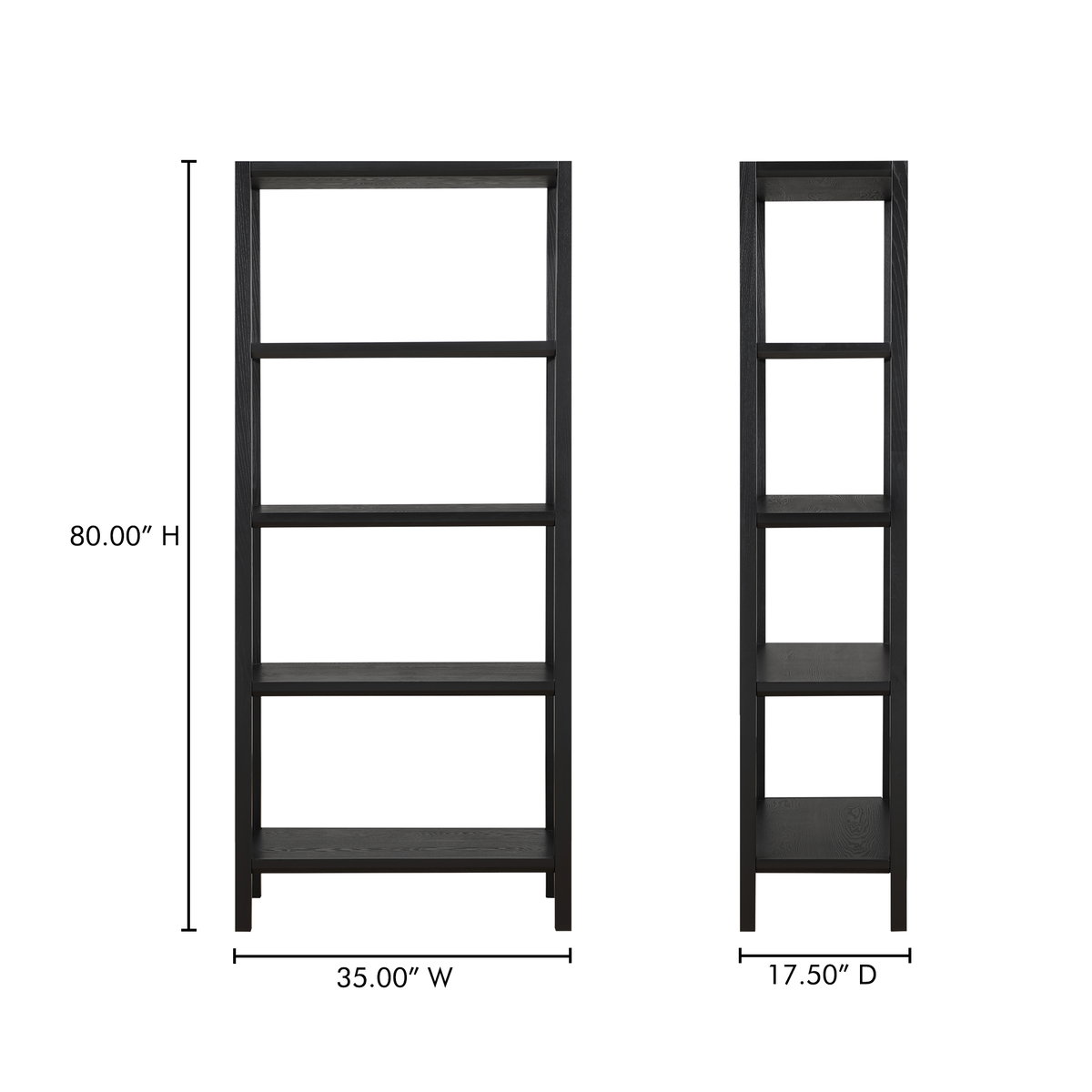 Nolan Bookcase Black, Shelving & Bookcase by Moe's Home, 35" width x 80" height x 17.5" depth View 6
