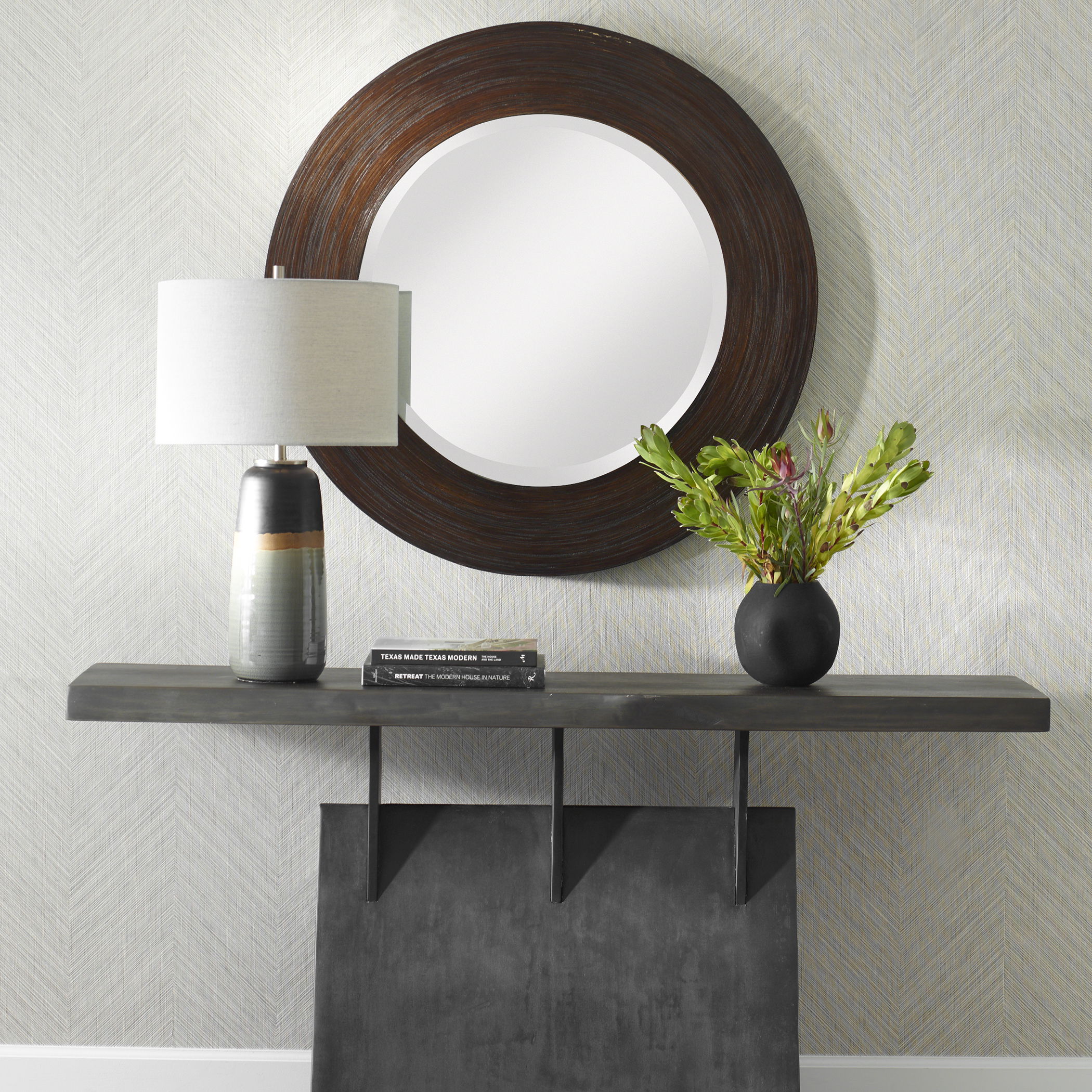 Dutton Dark Walnut Round Mirror large image 