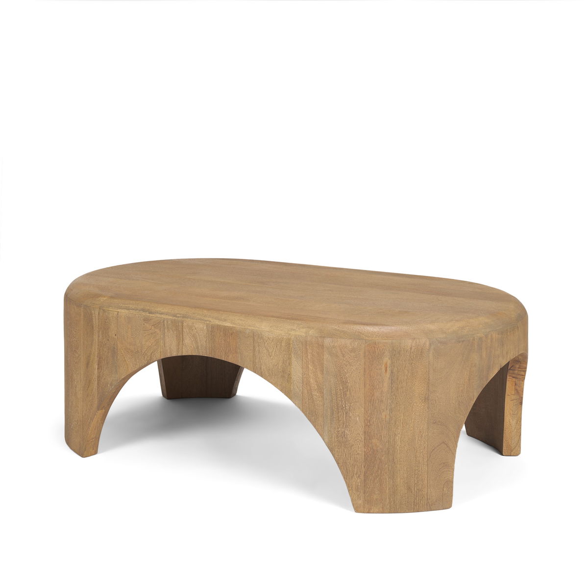 Shima Oval Light Brown Wood with Arched Legs Coffee Table, by Mercana, 48" length x 28" width x 16" height View 1