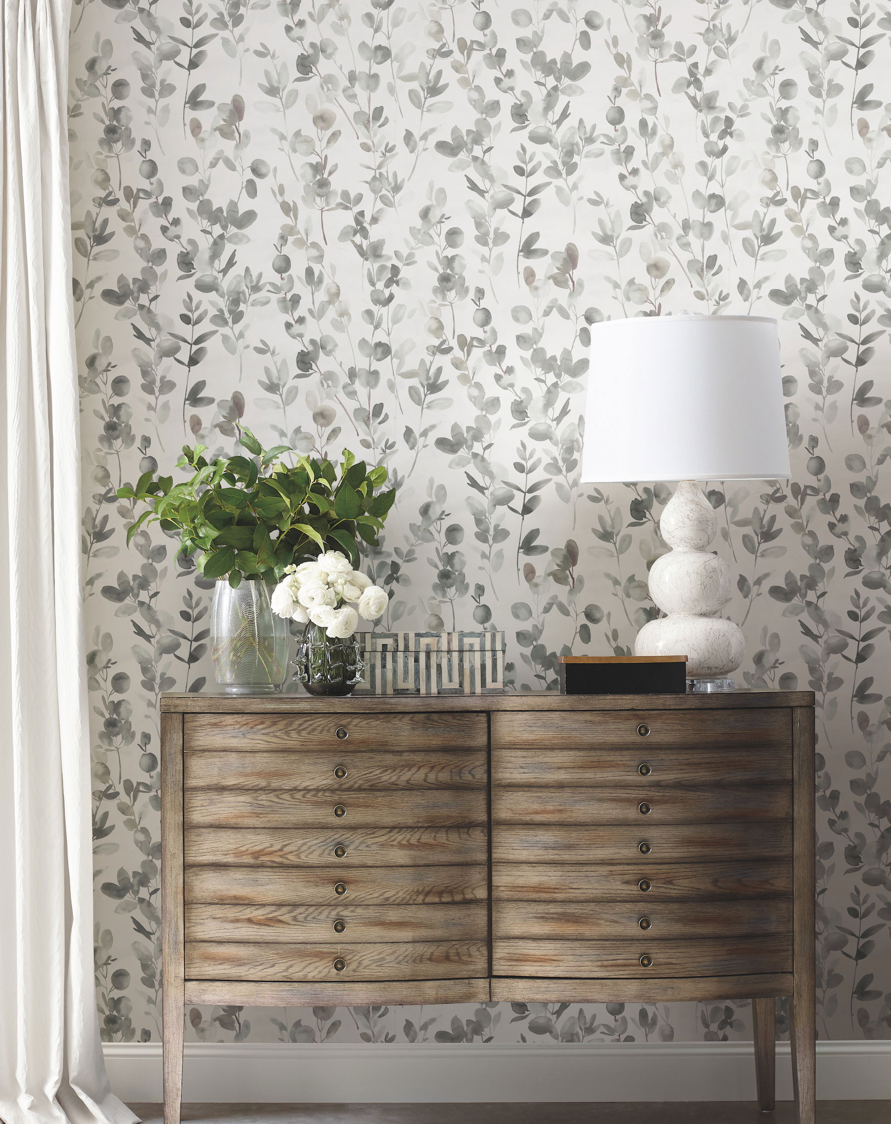 Joyful Eucalyptus Grey & Taupe Wallpaper large image 