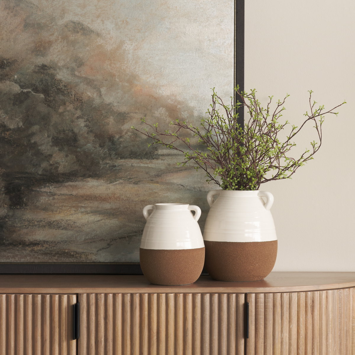 Tryna Large Beige with Matte Brown Ceramic Vase, by Mercana, 9.05" length x 9.05" width x 13.78" height View 5