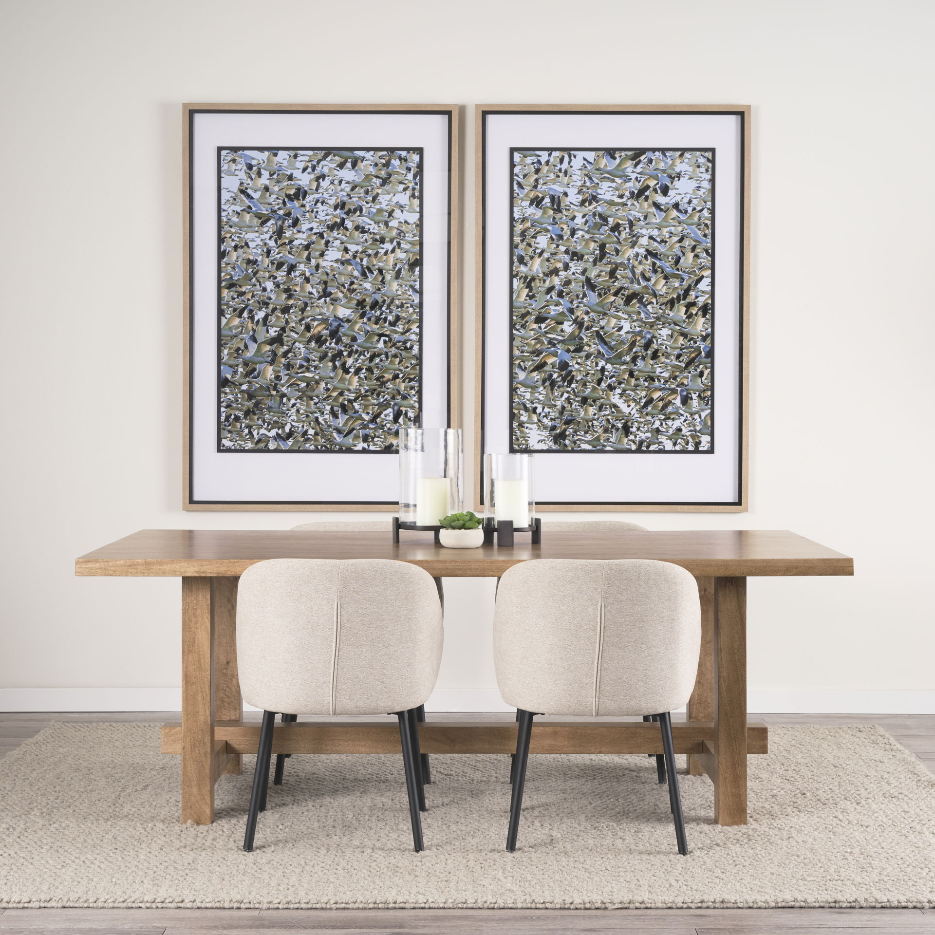 Suke Rectangular Natural Wood Trestle Dining Table, by Mercana, 84" length x 42" width x 30" height View 3