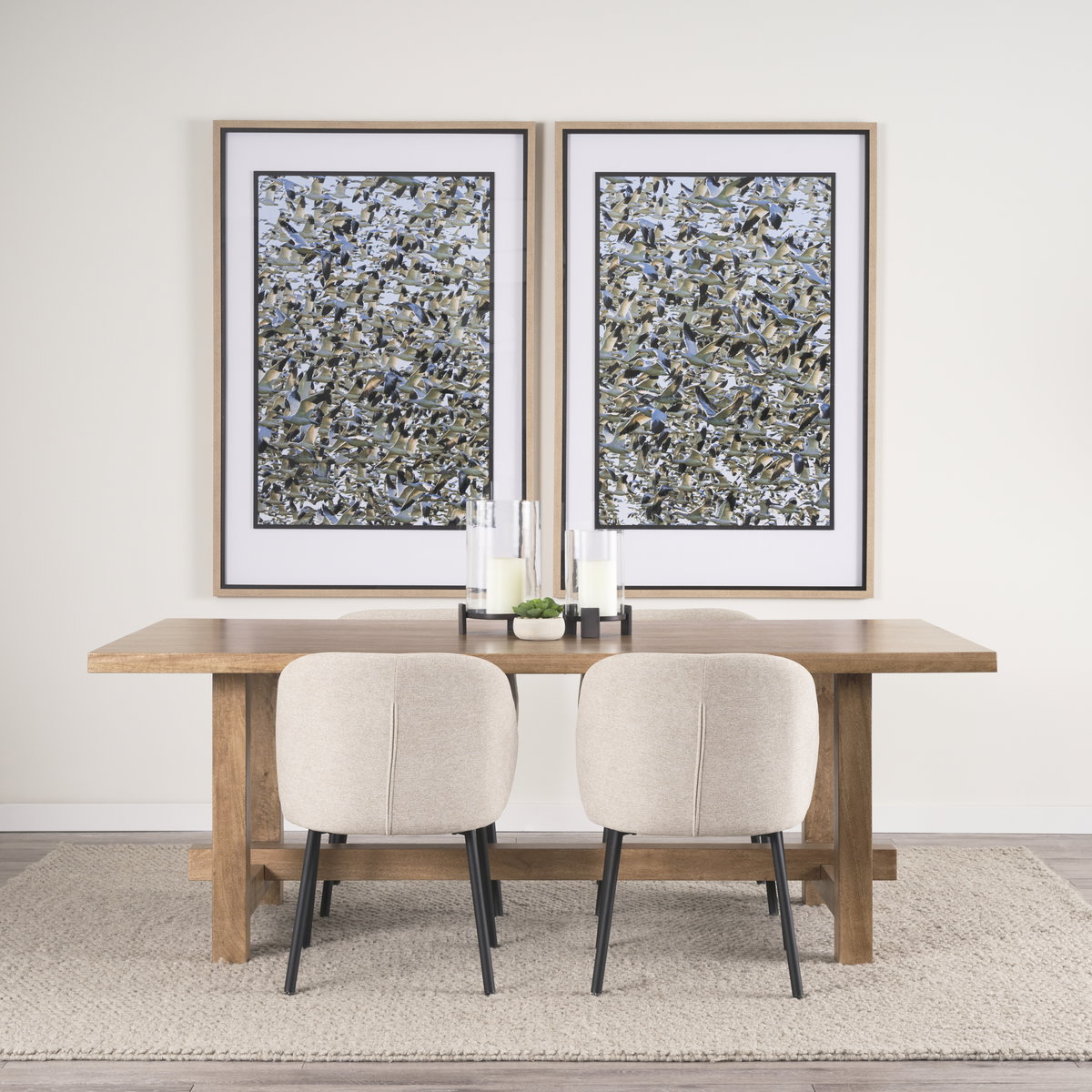 Suke Rectangular Natural Wood Trestle Dining Table, by Mercana, 84" length x 42" width x 30" height View 3