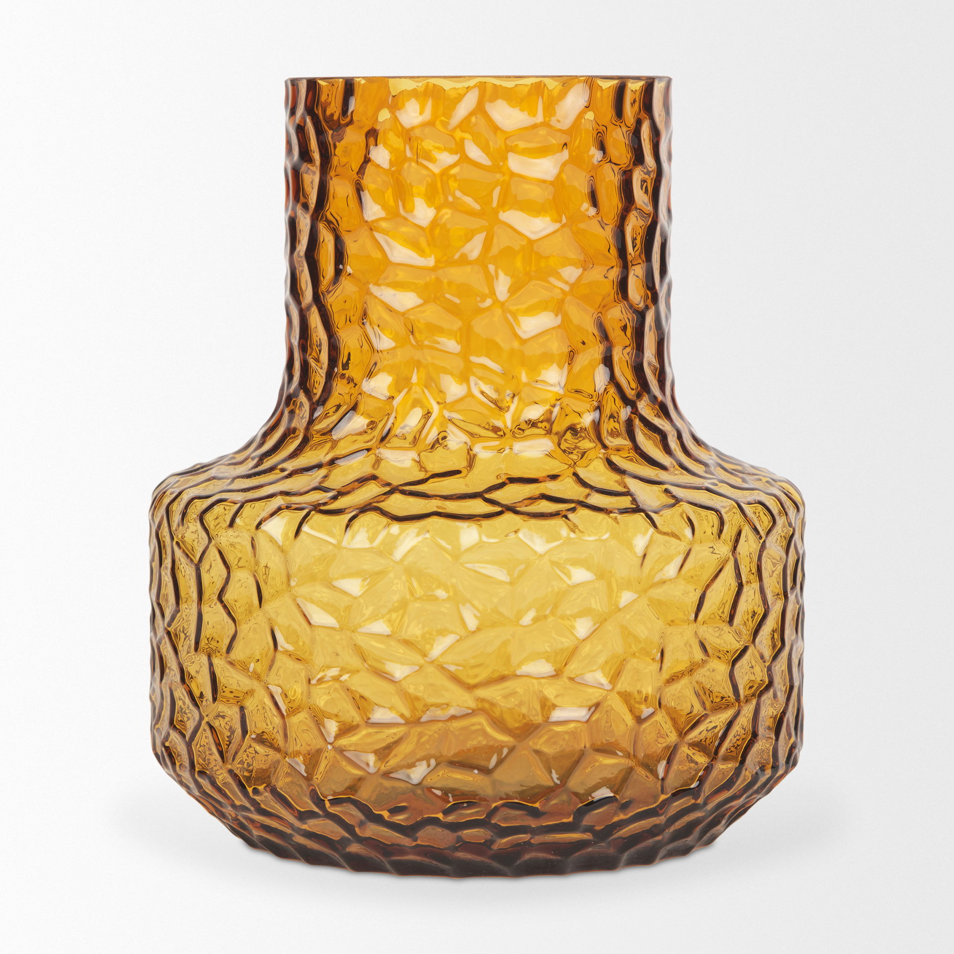 Jolene Short Amber Glass Vase, by Mercana, 6.3" length x 6.3" width x 7.2" height View 6